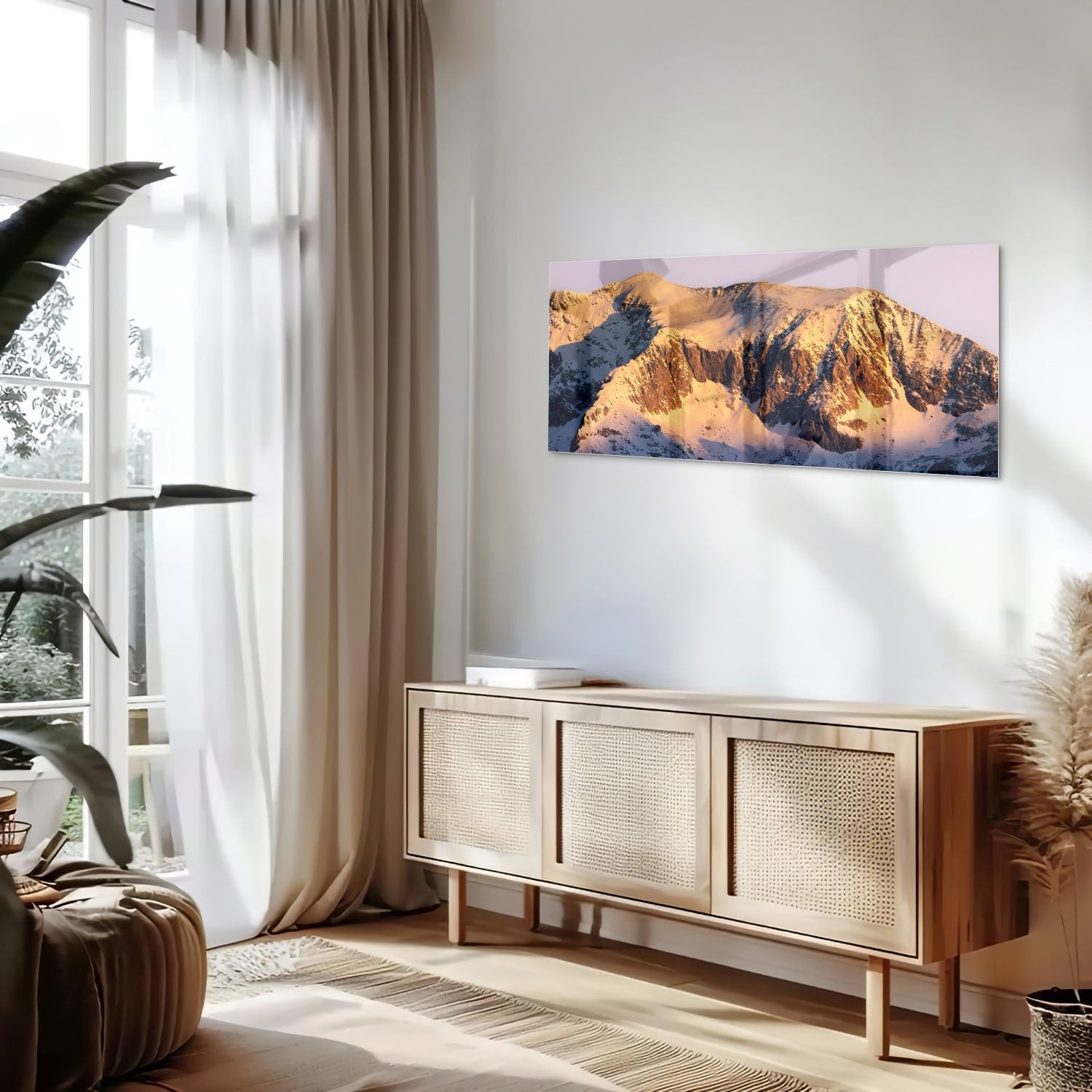 Atemberaubendes Glasbild mit Berglandschaft – Glasbild aus Sicherheitsglas, Größe 60x60_rond