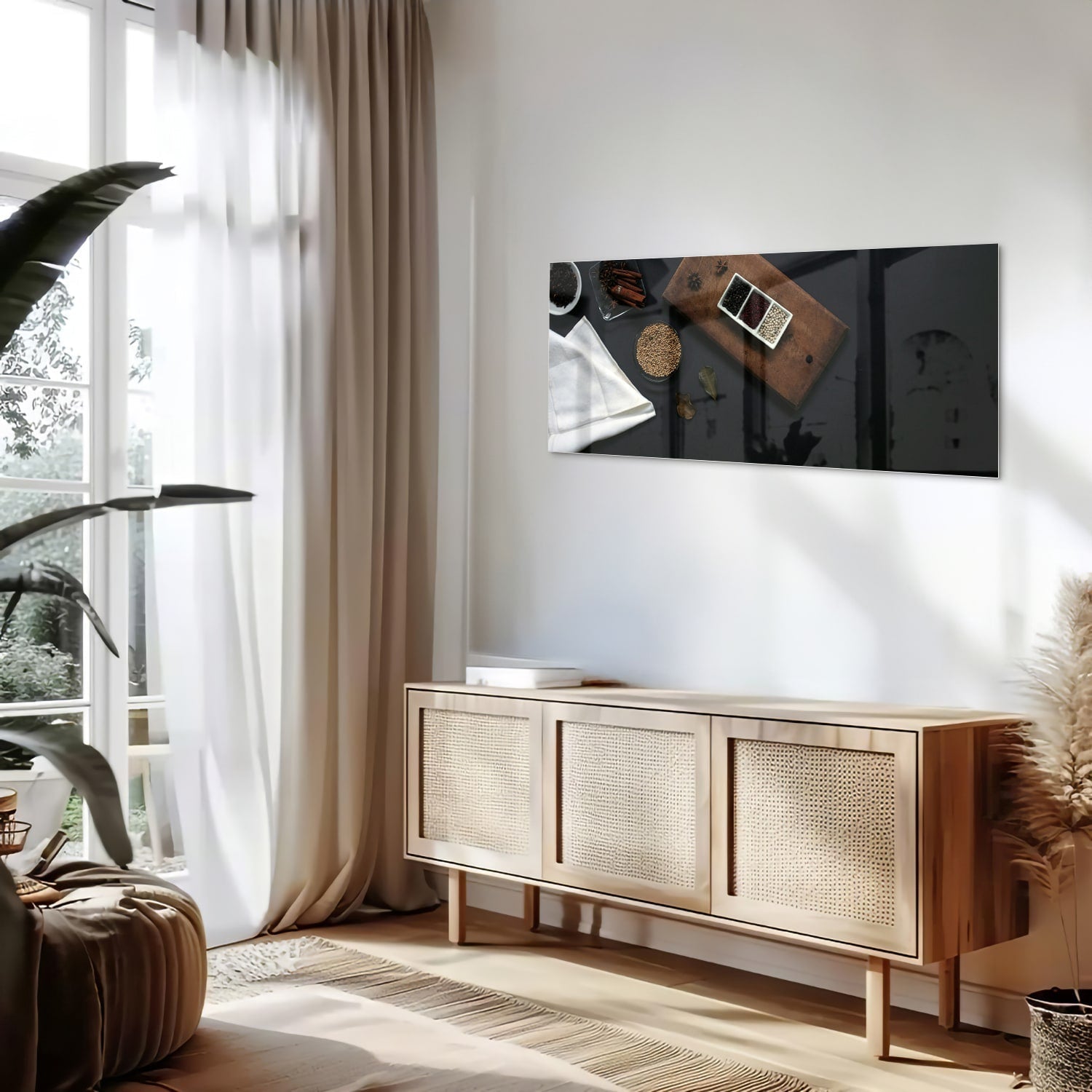Modernes Glasbild mit Kaffee und Notizen – Glasbild aus Sicherheitsglas, Größe 60x60_rond
