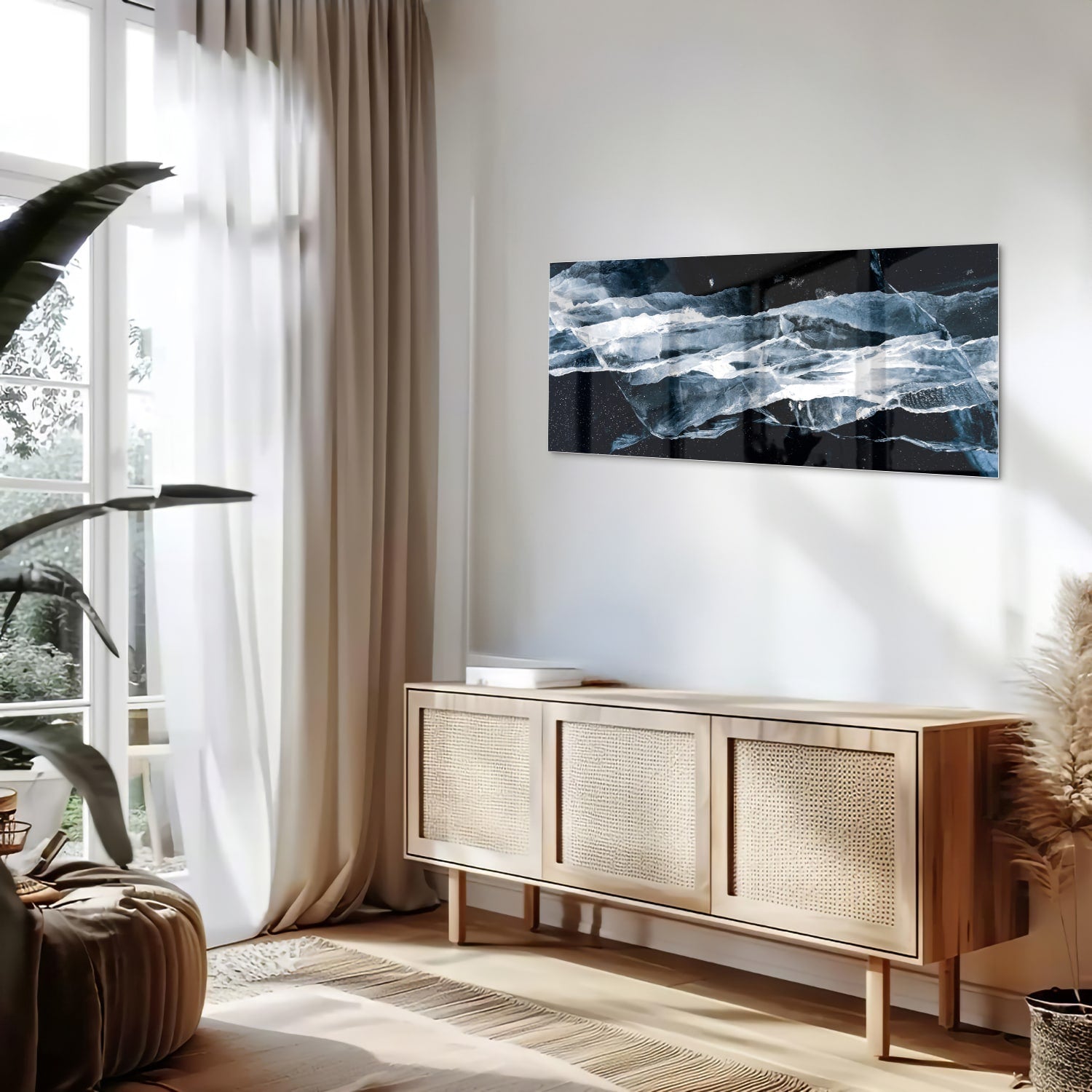 Abstraktes Glasbild für den Innenraum bei Nacht – Glasbild aus Sicherheitsglas, Größe 60x60_rond