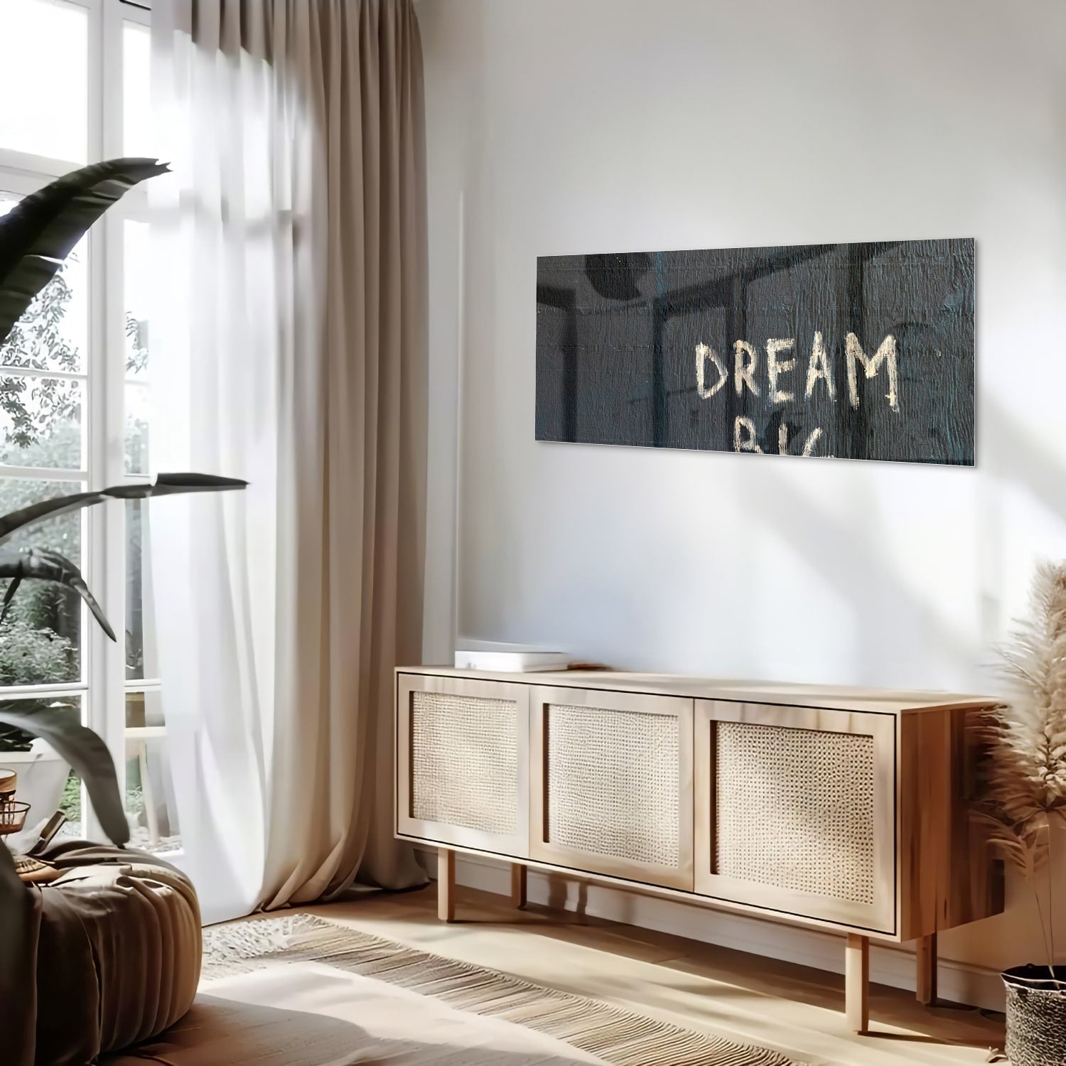 Glasbild 'Dream Big' für ein modernes Interieur – Glasbild aus Sicherheitsglas, Größe 60x60_rond