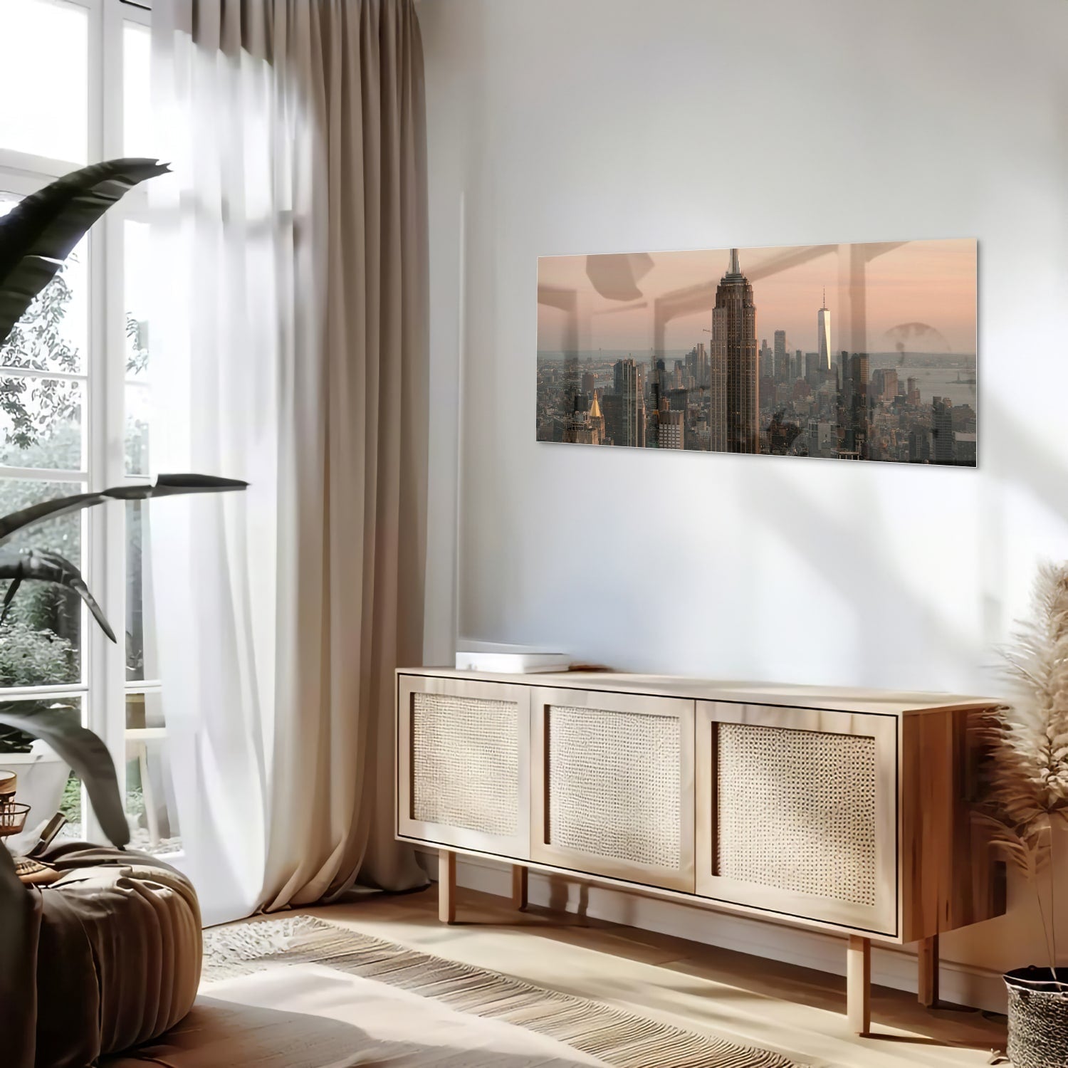 Glasbild mit dem Empire State Building – Glasbild aus Sicherheitsglas, Größe 60x60_rond