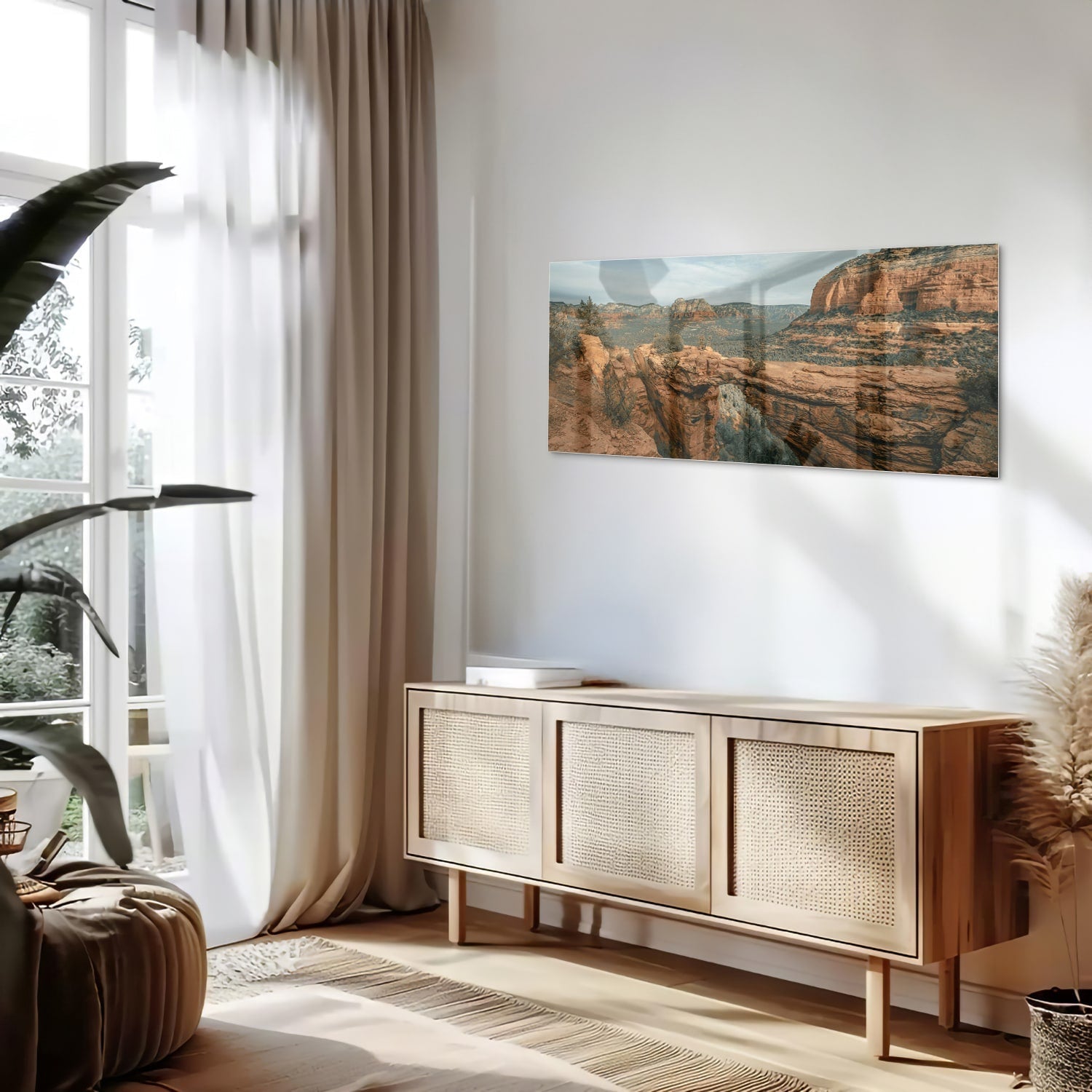 Atemberaubendes Glasbild mit Bergen – Glasbild aus Sicherheitsglas, Größe 60x60_rond