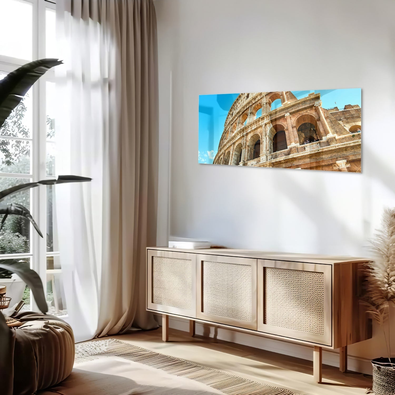 Glasbild mit dem Kolosseum in Rom – Glasbild aus Sicherheitsglas, Größe 60x60_rond