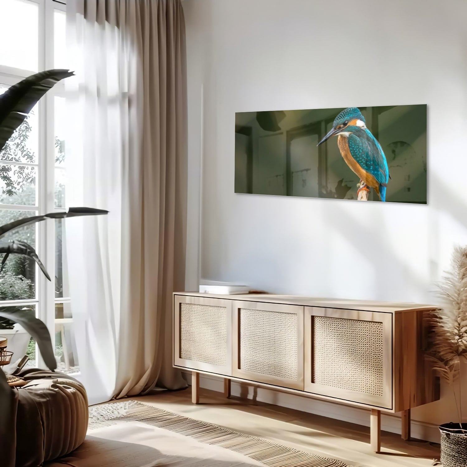 Elegantes Glasbild mit einem Eisvogel – Glasbild aus Sicherheitsglas, Größe 60x60_rond