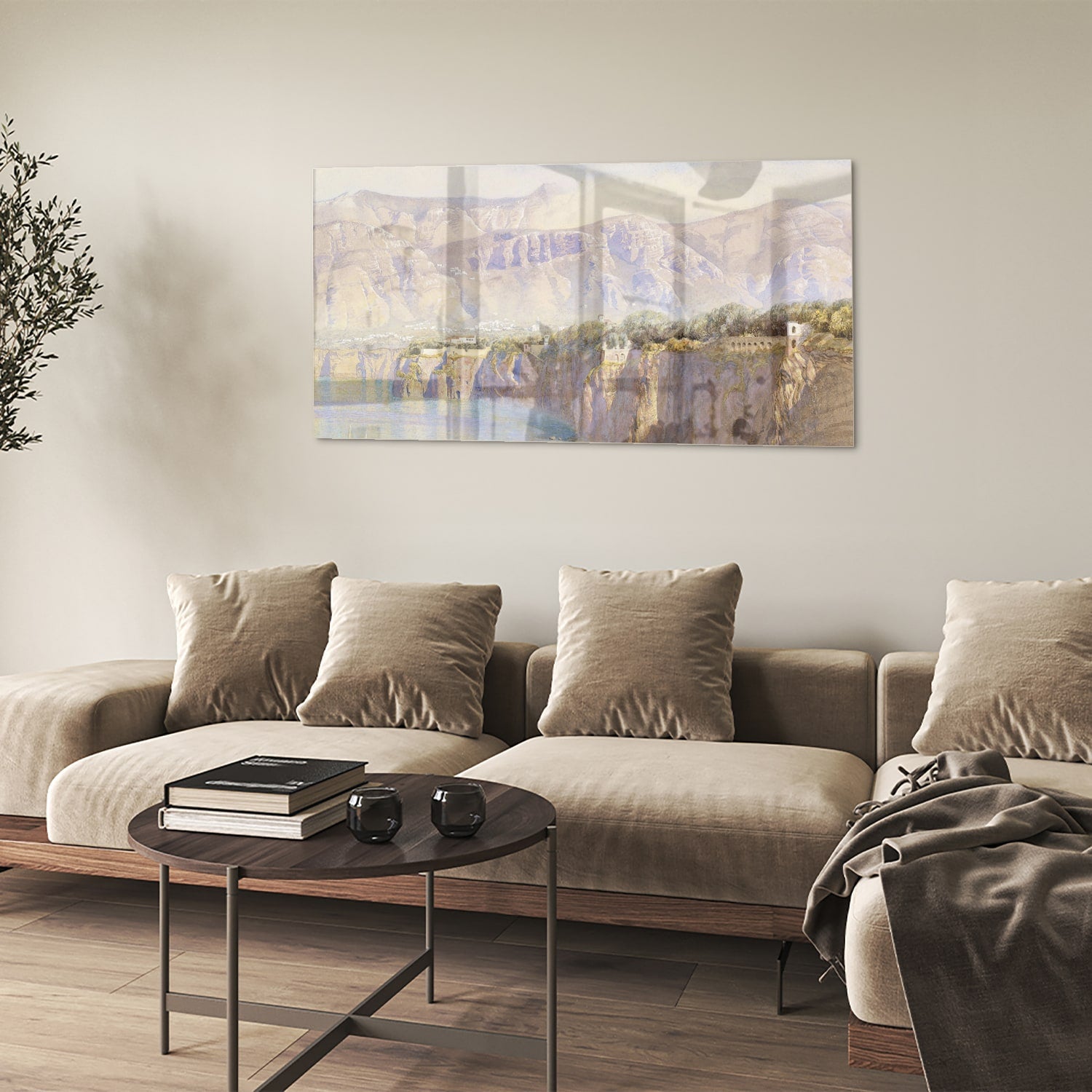 Träumerisches Glasbild mit Berglandschaft – Glasbild aus Sicherheitsglas, Größe 90x60