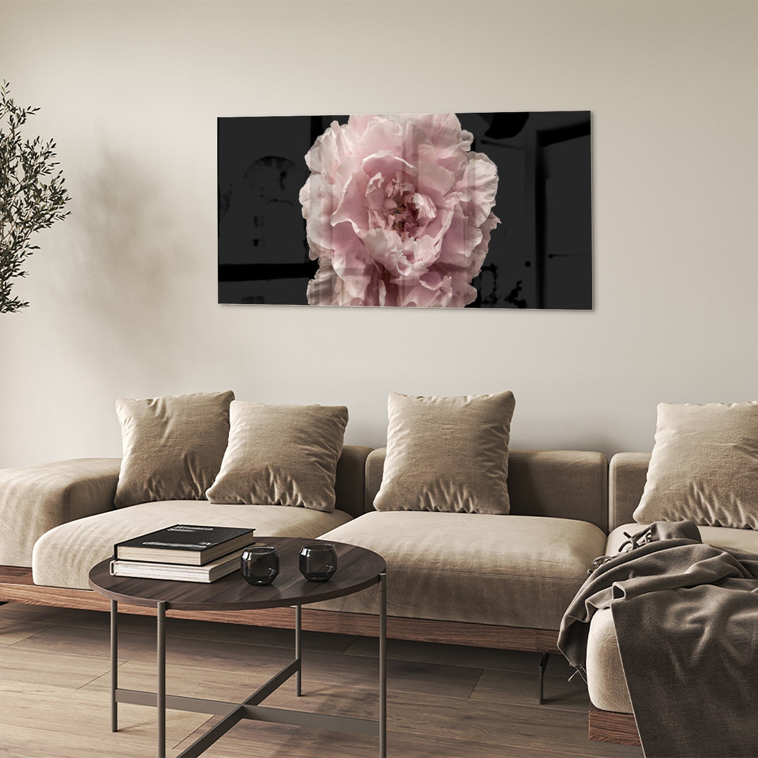 Elegantes Glasbild mit Rosenblüte auf schwarzem Hintergrund – perfekt für Ihr Interieur – Glasbild aus Sicherheitsglas, Größe 90x60