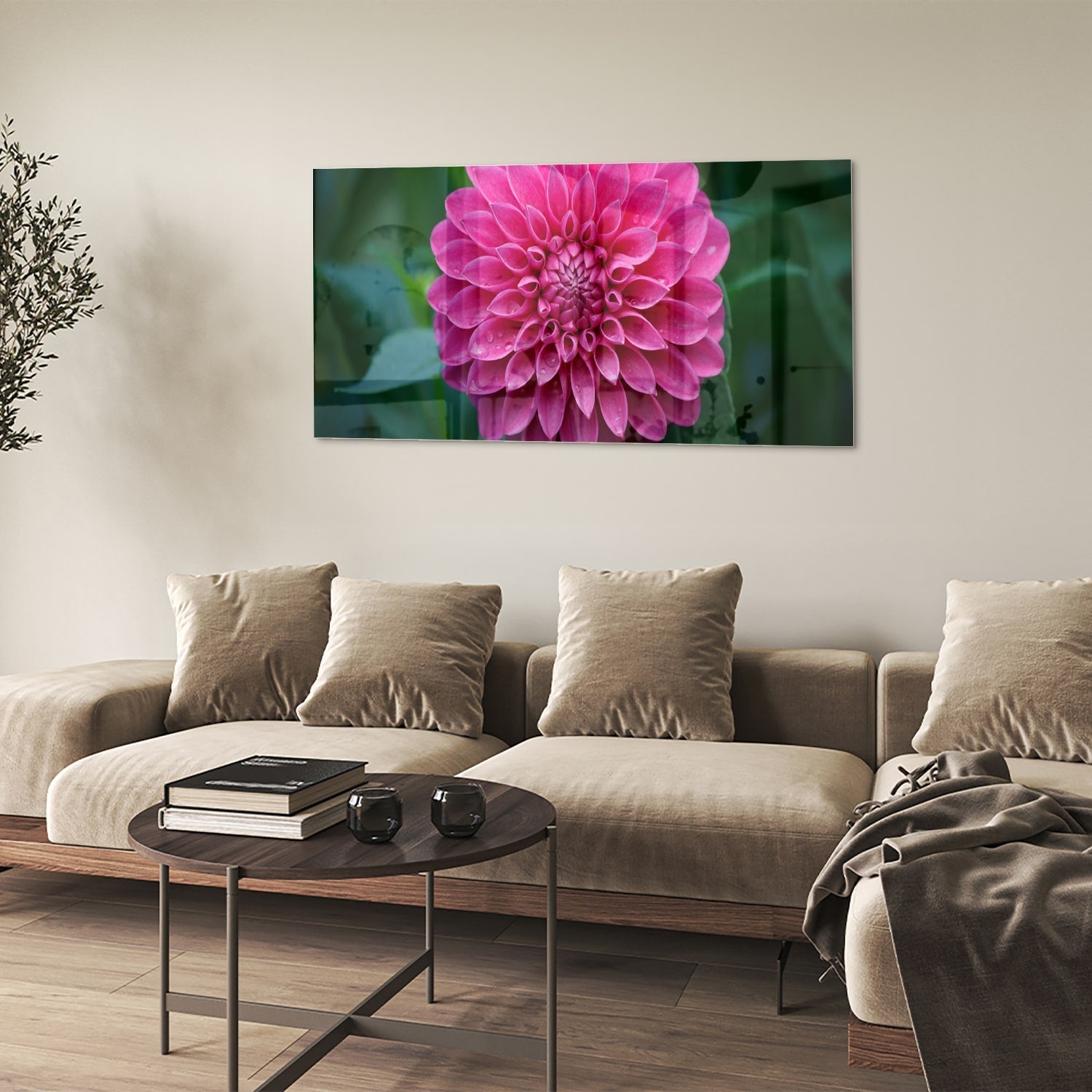 Wunderschönes Glasbild mit rosa Blume – Glasbild aus Sicherheitsglas, Größe 90x60