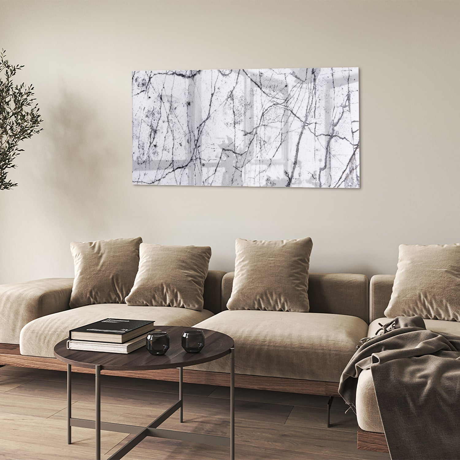 Glasbild mit abstrakter Aststruktur – Glasbild aus Sicherheitsglas, Größe 90x60