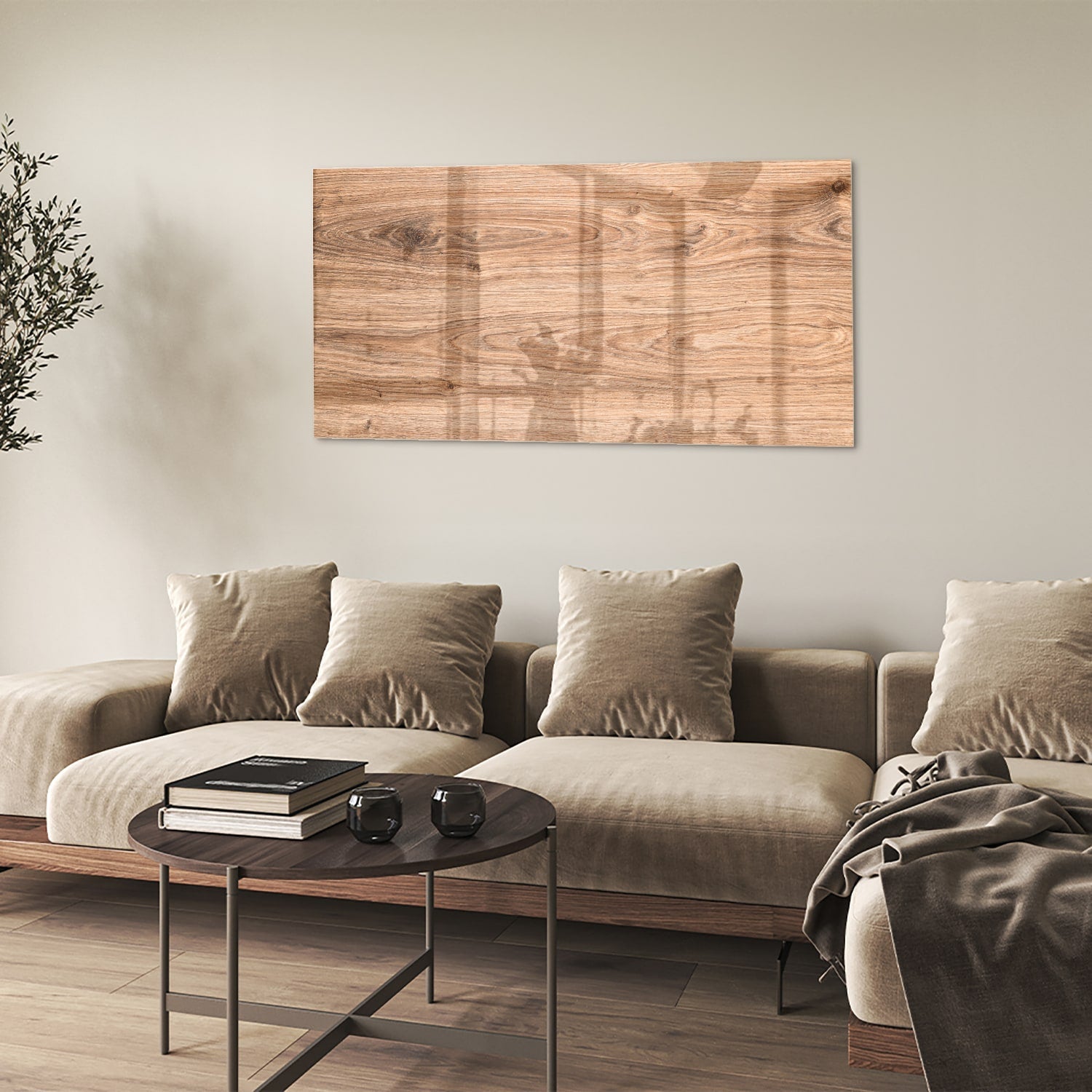 Rustikales Glasbild mit Holzoptik – Glasbild aus Sicherheitsglas, Größe 90x60