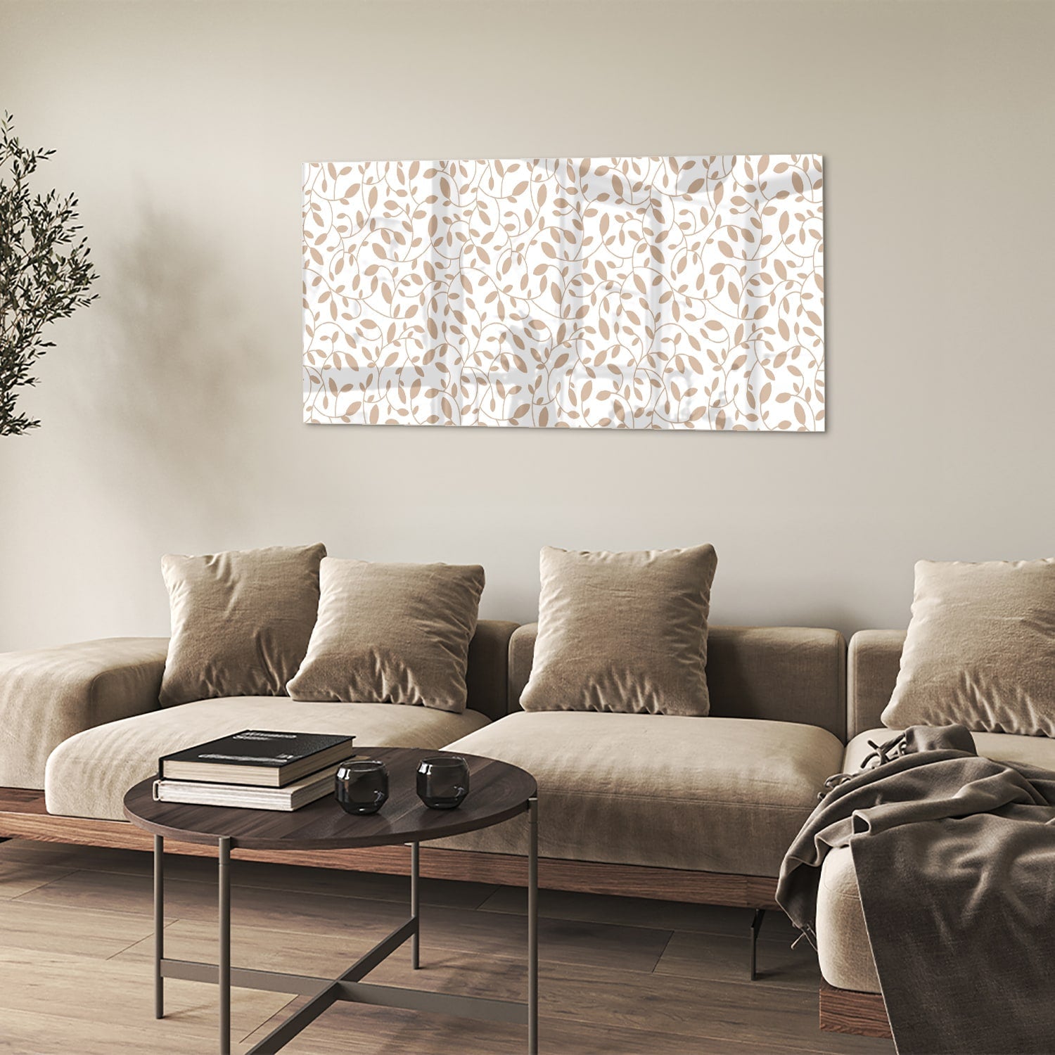 Elegantes Glasbild mit Blattmuster – Glasbild aus Sicherheitsglas, Größe 90x60
