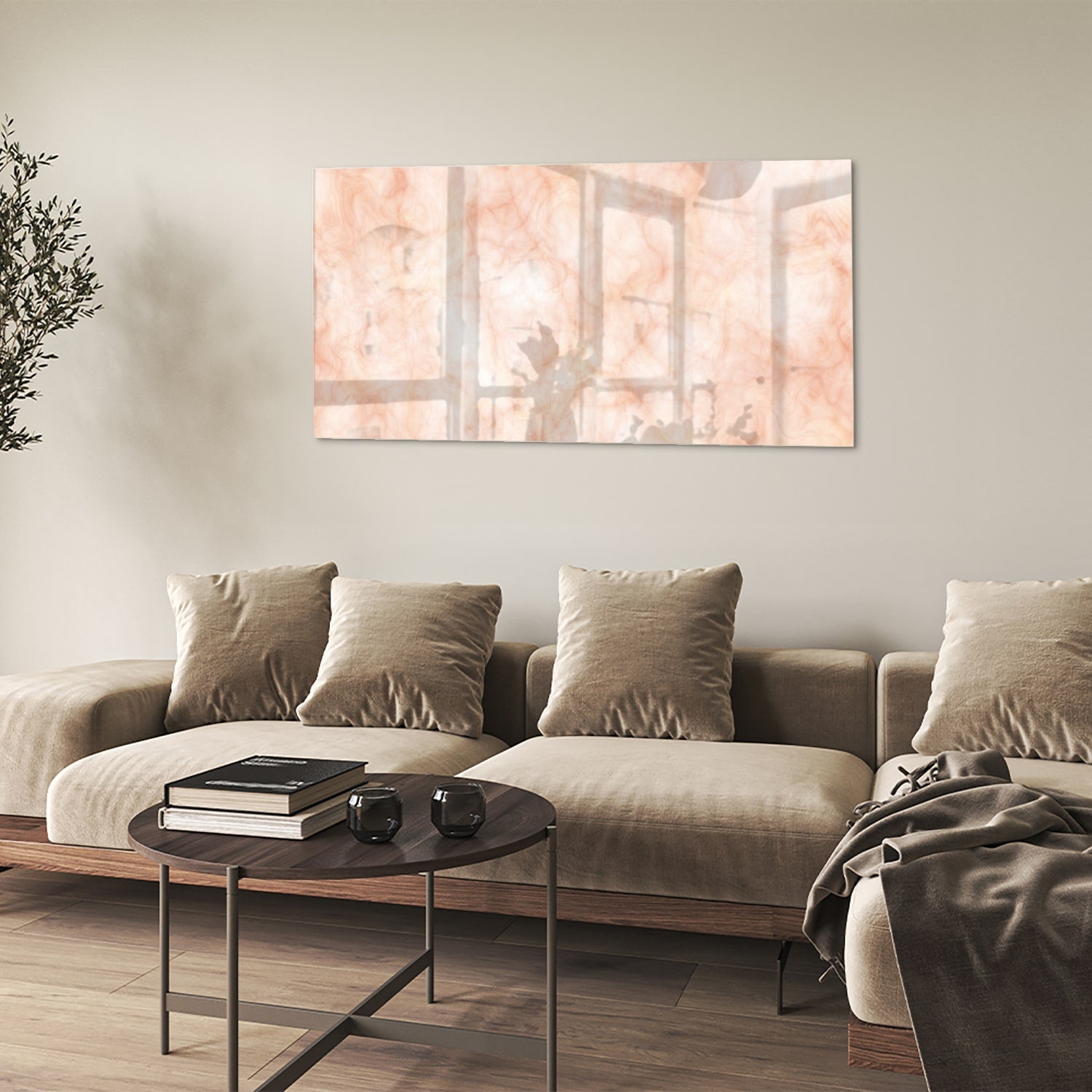 Hellrosa abstraktes Glasbild für ein elegantes Interieur – Glasbild aus Sicherheitsglas, Größe 90x60