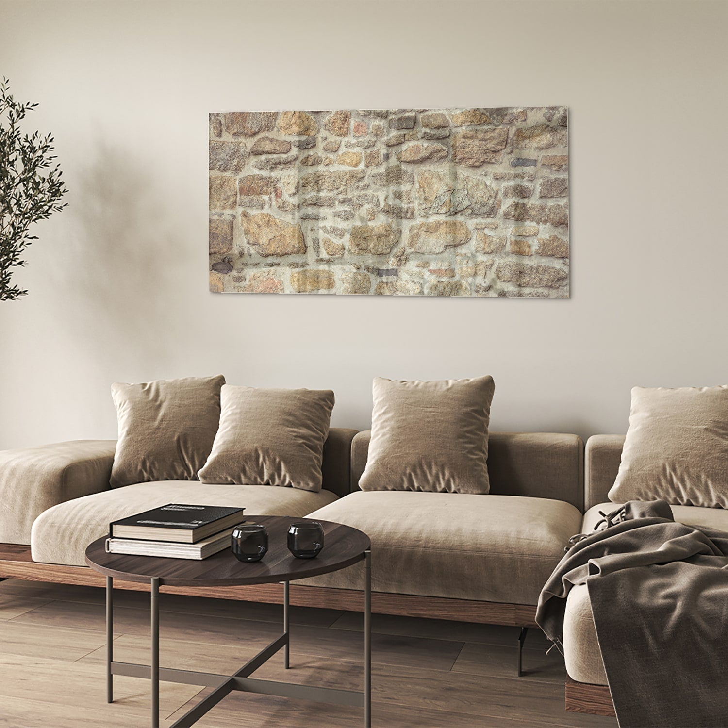 Glasbild mit rustikaler Steinwand – Glasbild aus Sicherheitsglas, Größe 90x60