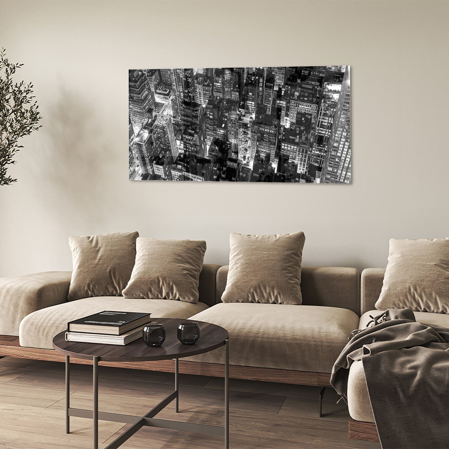 Schwarz-Weiß-Glasbild mit Stadtmotiv für ein modernes Interieur – Glasbild aus Sicherheitsglas, Größe 90x60