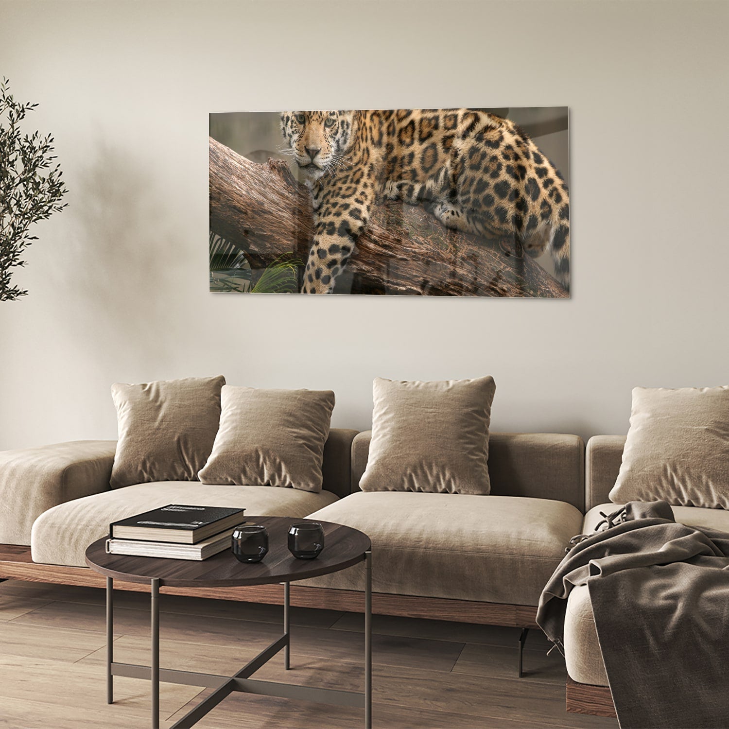 Glasbild mit einem majestätischen Jaguar – Glasbild aus Sicherheitsglas, Größe 90x60