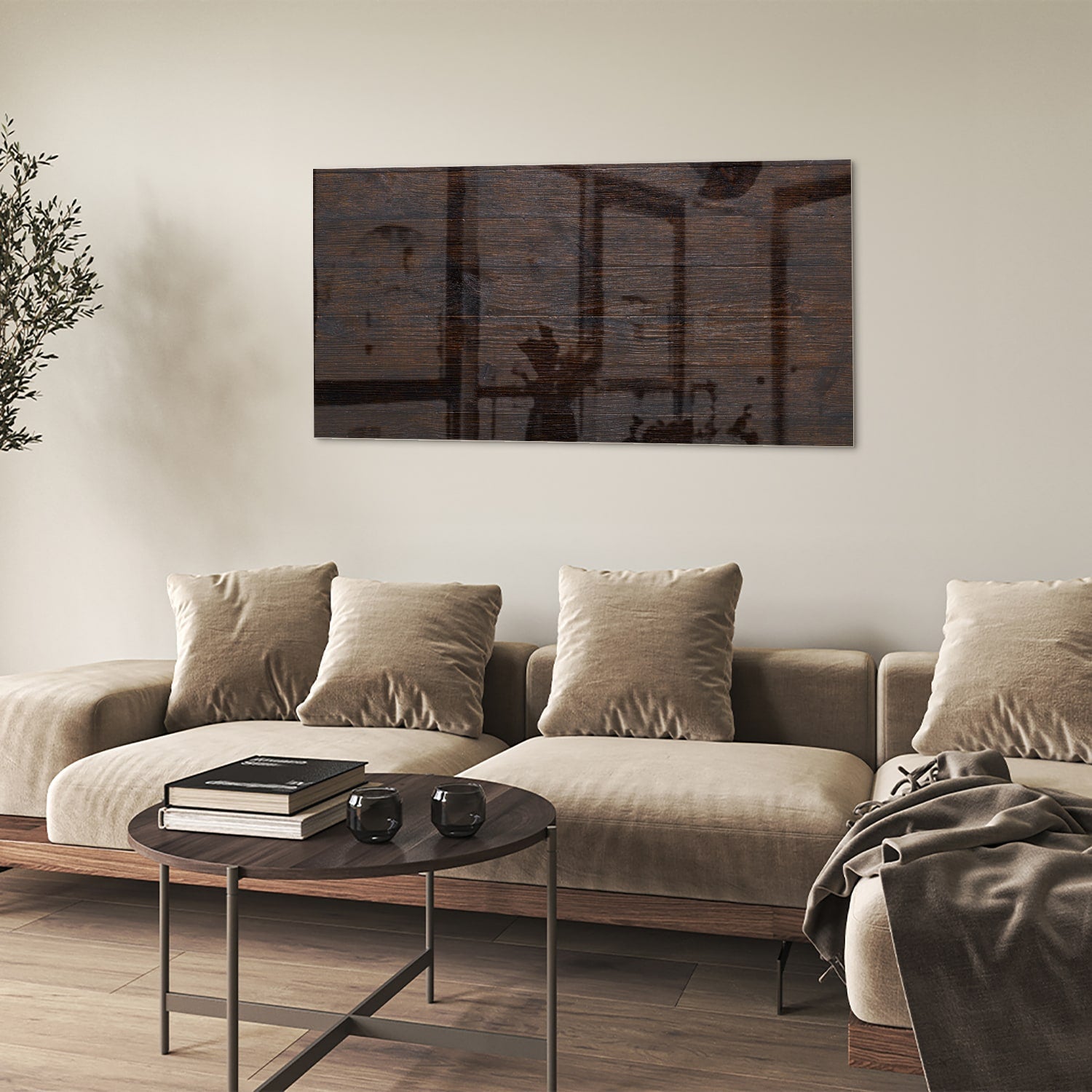 Modernes Glasbild mit warmen Holztönen – Glasbild aus Sicherheitsglas, Größe 90x60