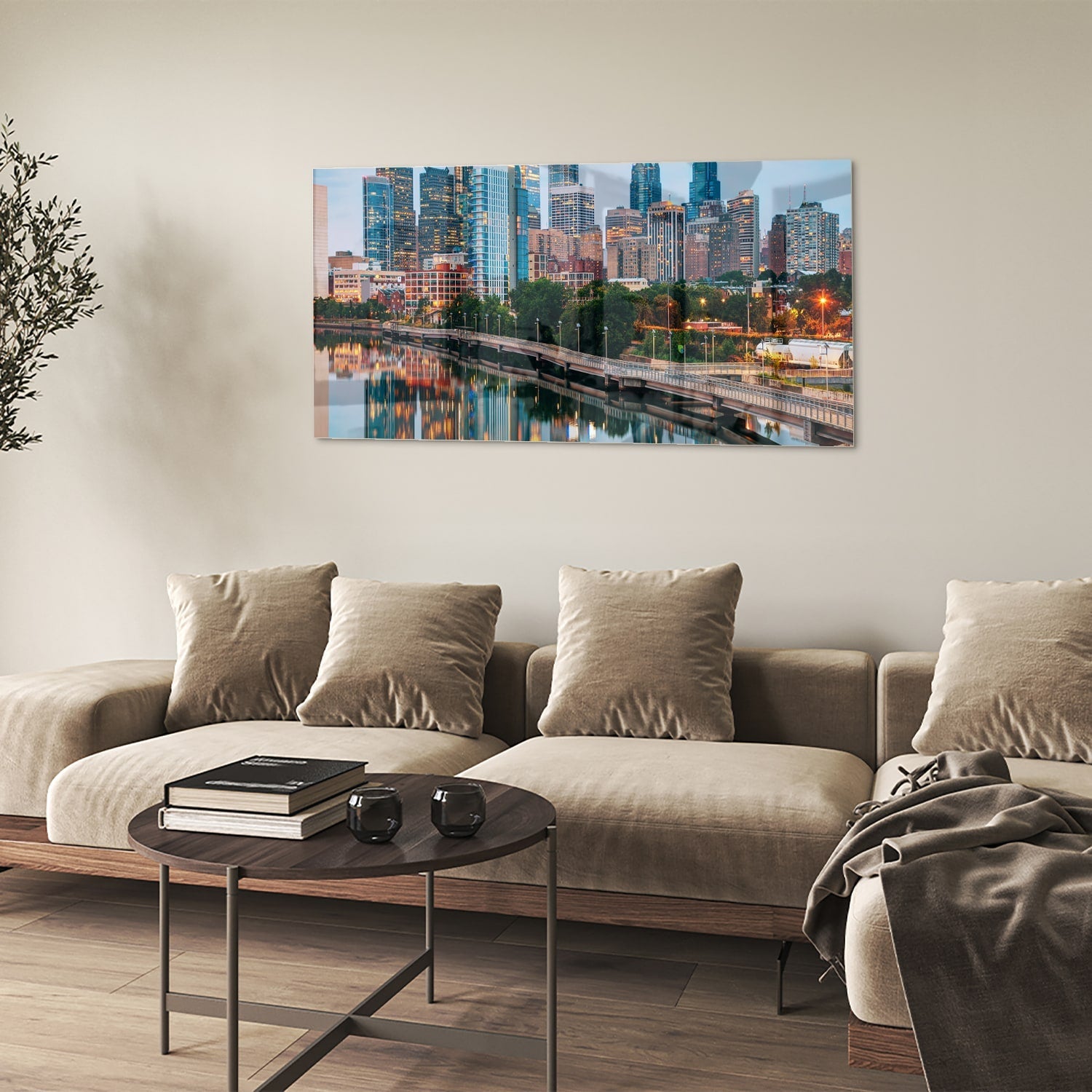 Modernes Glasbild mit Stadtansicht – Glasbild aus Sicherheitsglas, Größe 90x60