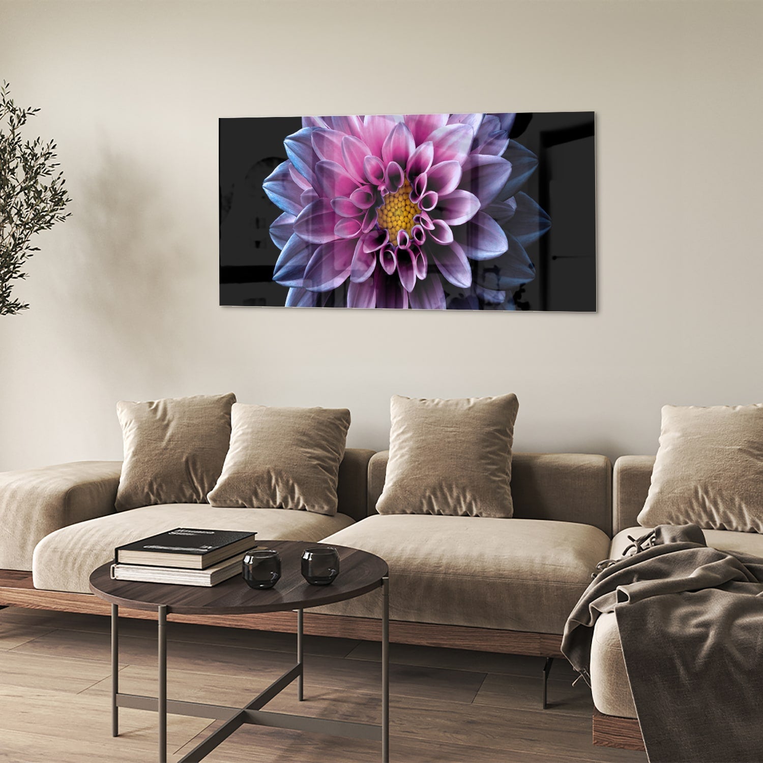 Elegantes Glasbild mit rosa Blume – Glasbild aus Sicherheitsglas, Größe 90x60