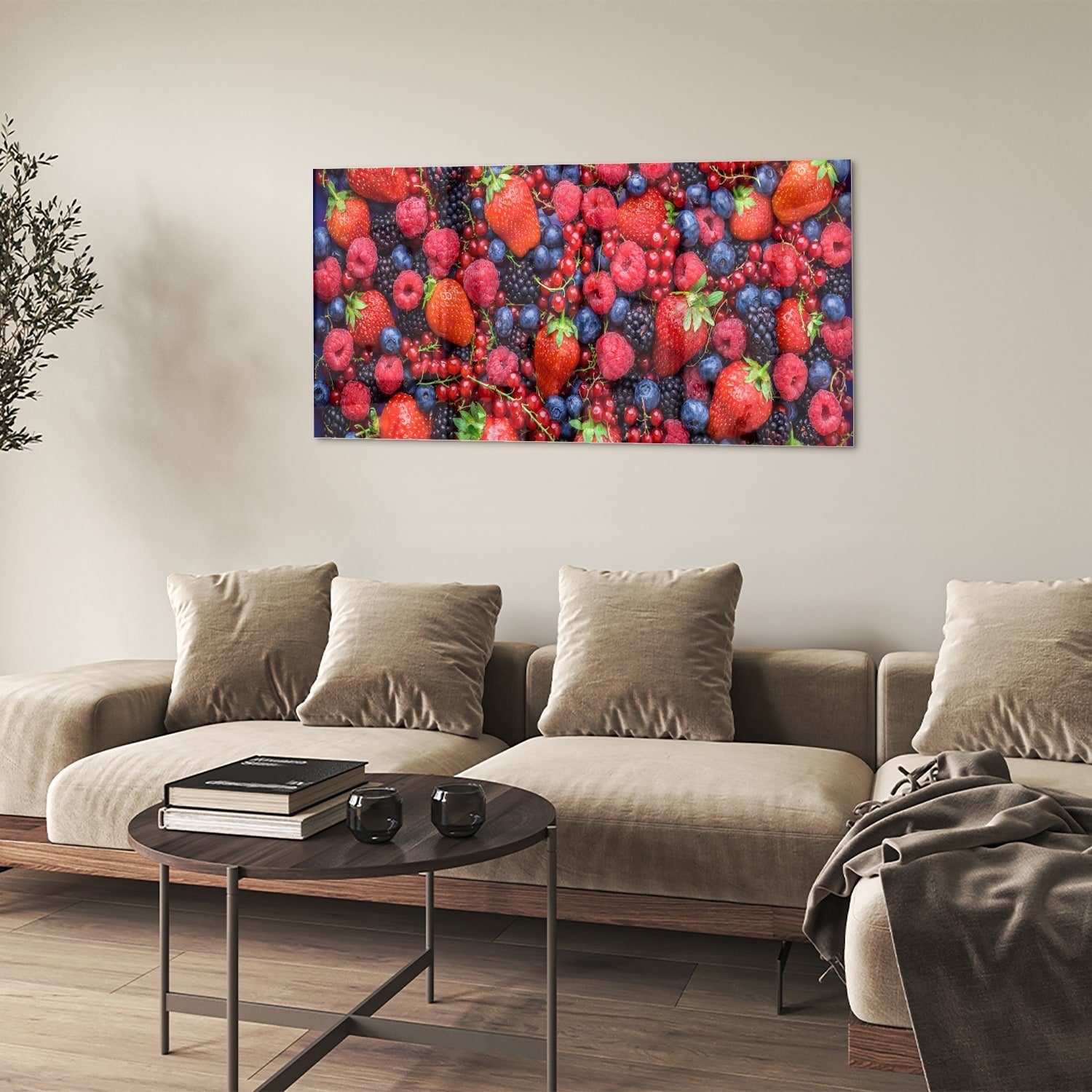 Farbenfrohes Glasbild mit Beeren und Früchten – Glasbild aus Sicherheitsglas, Größe 90x60