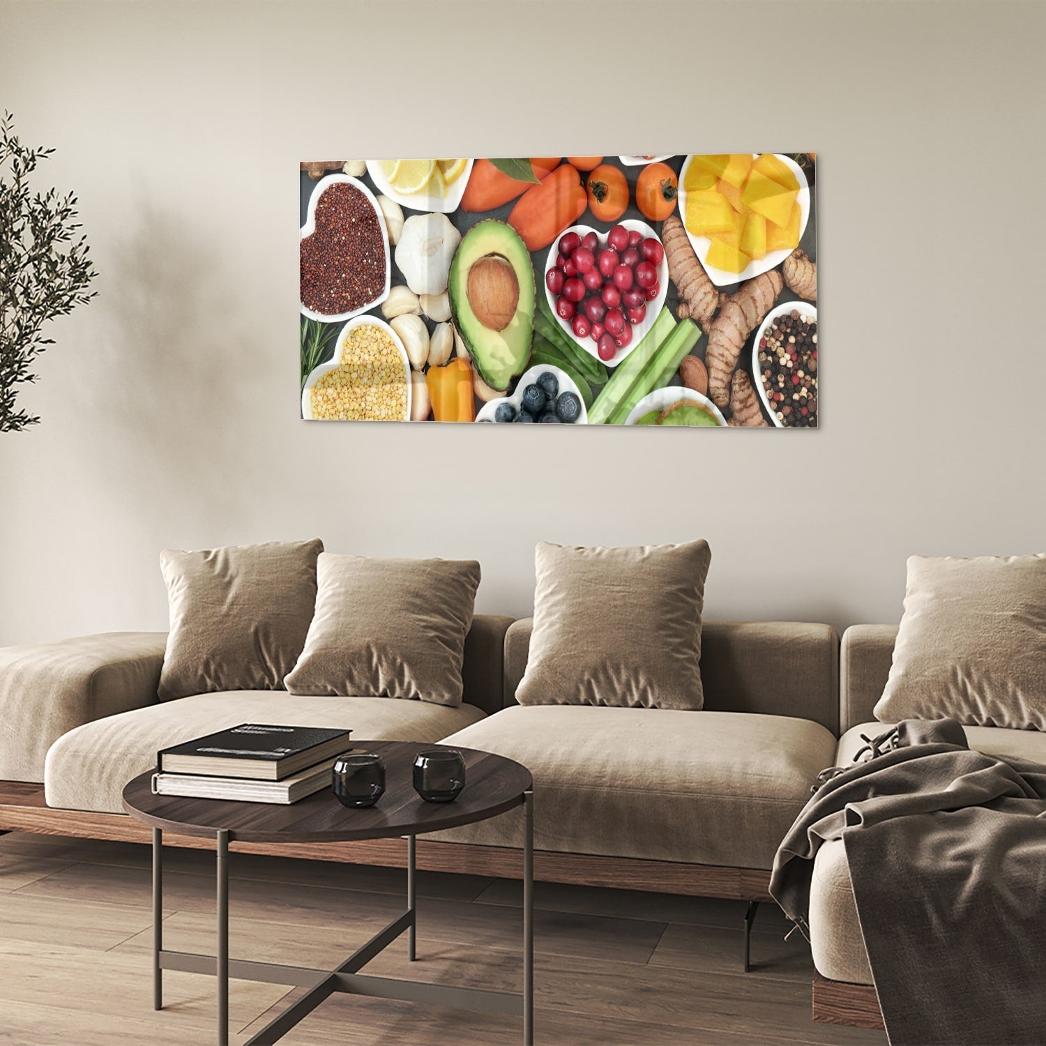 Fröhliches Glasbild mit Früchten für die Küche – Glasbild aus Sicherheitsglas, Größe 90x60