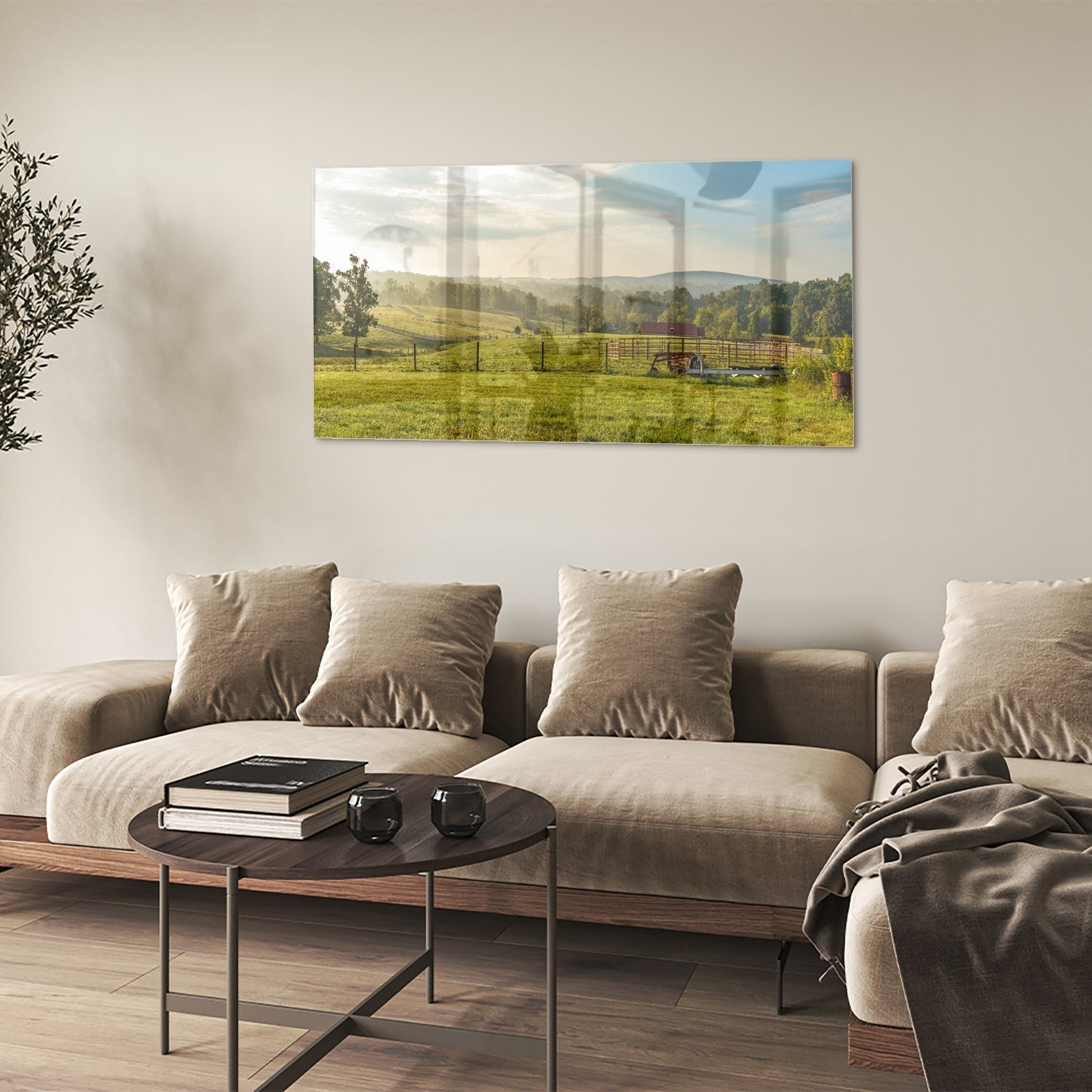 Glasbild mit atemberaubender grüner Wiese – Glasbild aus Sicherheitsglas, Größe 90x60