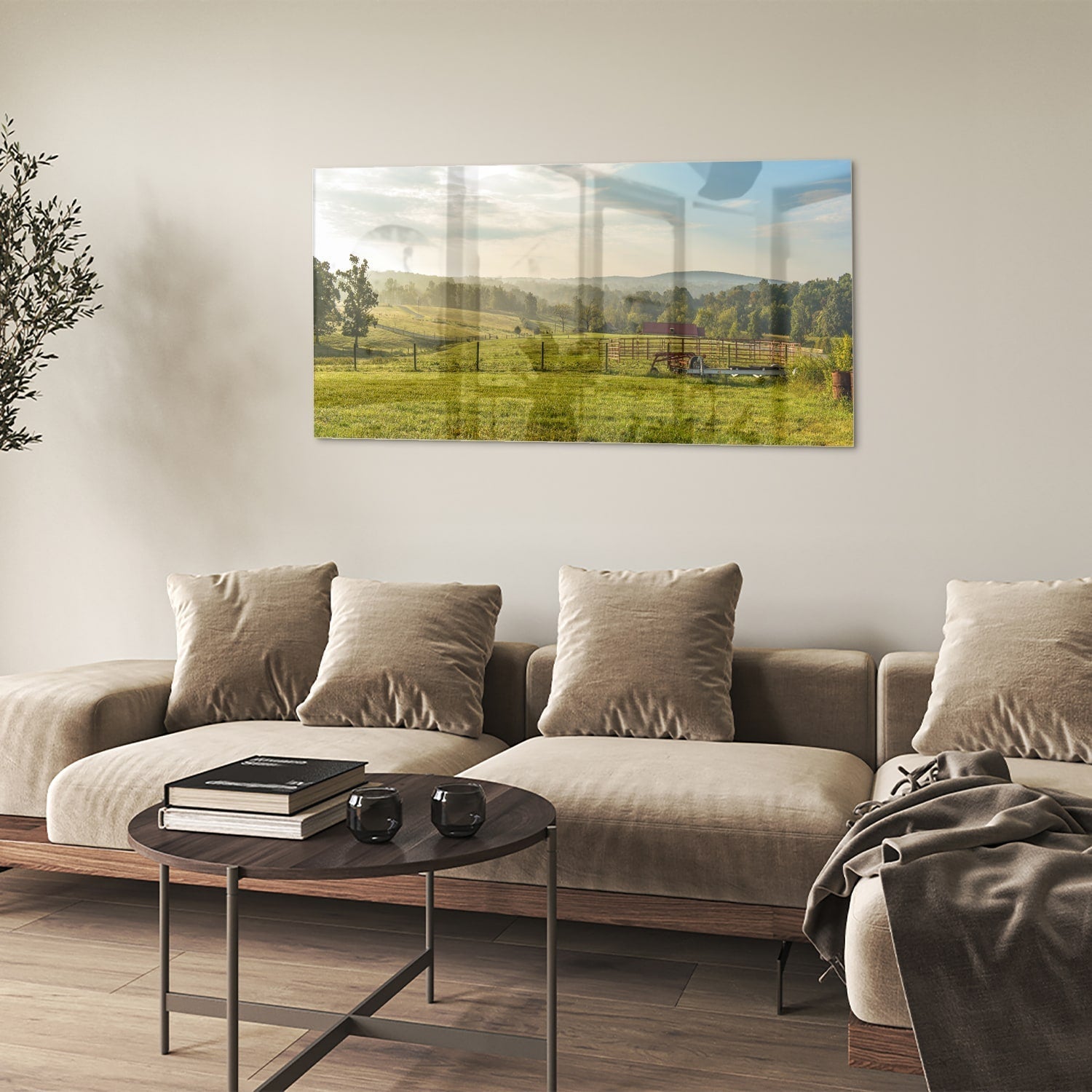 Ademende Natur auf Glas - grüne Wiese Glasbild als moderne Glas-Wanddekoration aus 4 mm Sicherheitsglas