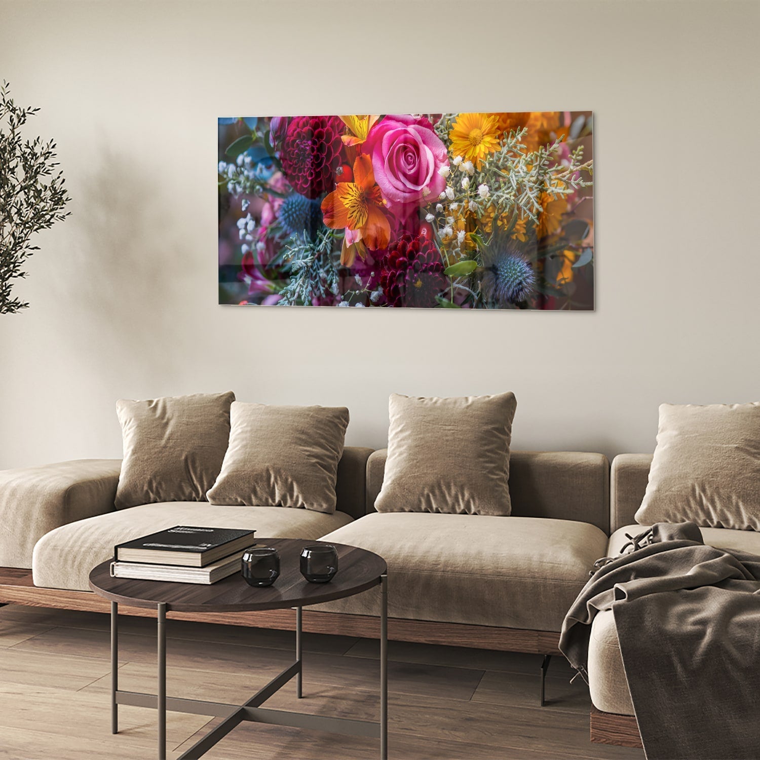 Glasbild – Bunte Blütenpracht – Glasbild aus Sicherheitsglas, Größe 90x60