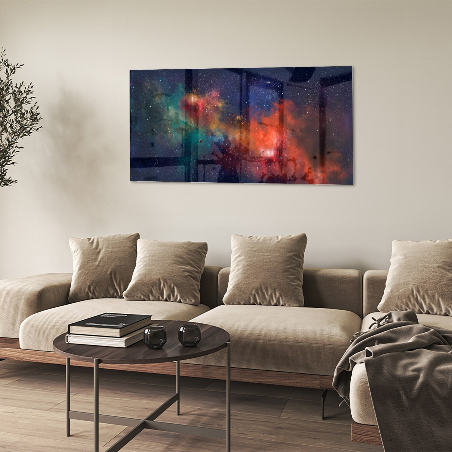 Leuchtendes Glasbild mit Galaxie – Glasbild aus Sicherheitsglas, Größe 90x60