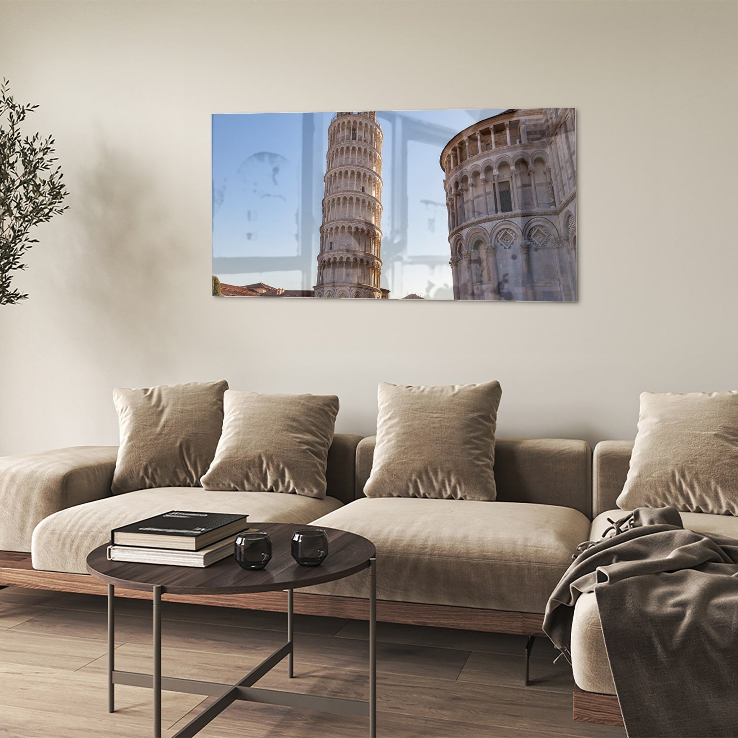 Glasbild mit dem Schiefen Turm von Pisa – Glasbild aus Sicherheitsglas, Größe 90x60