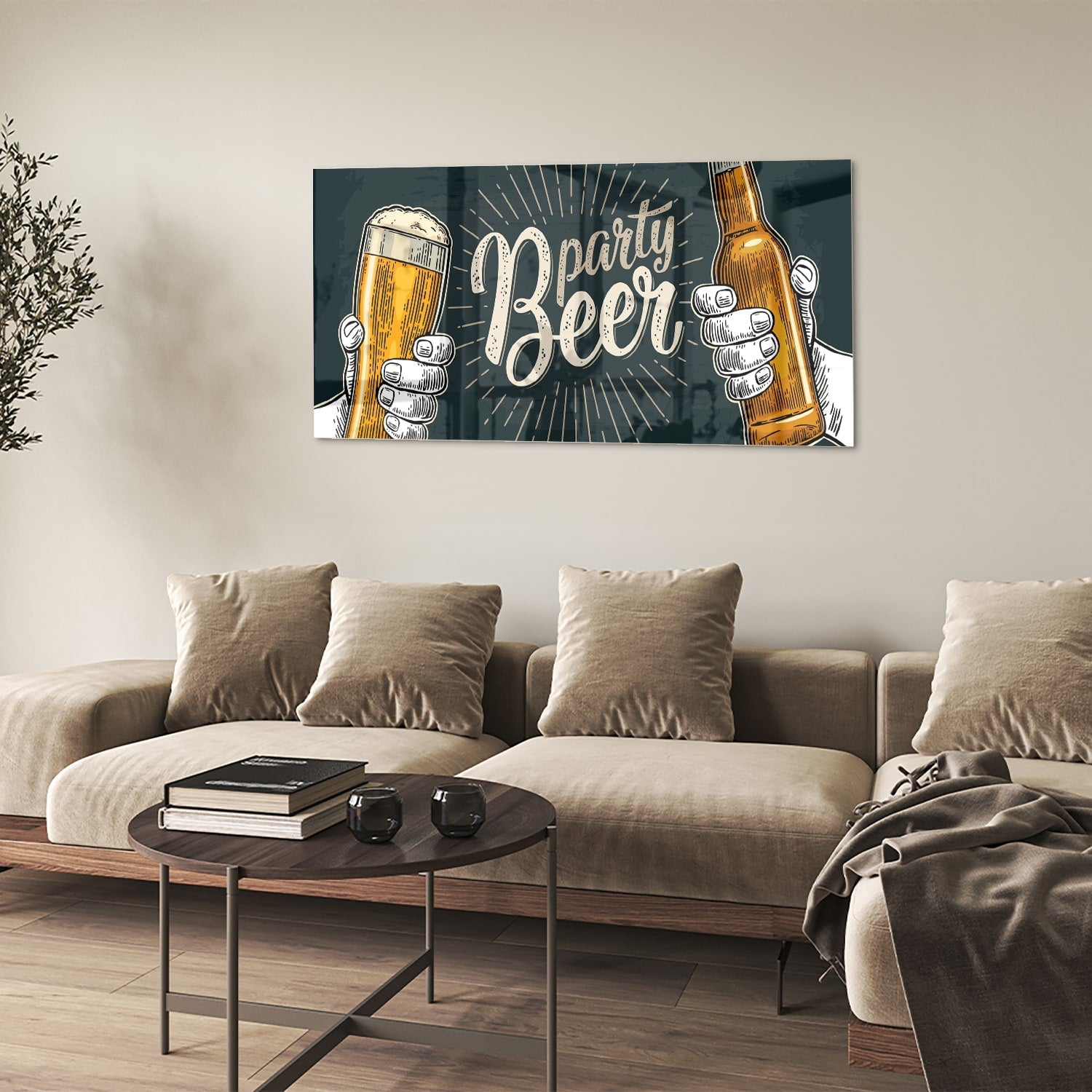 Festliches Glasbild mit Bier – Glasbild aus Sicherheitsglas, Größe 90x60