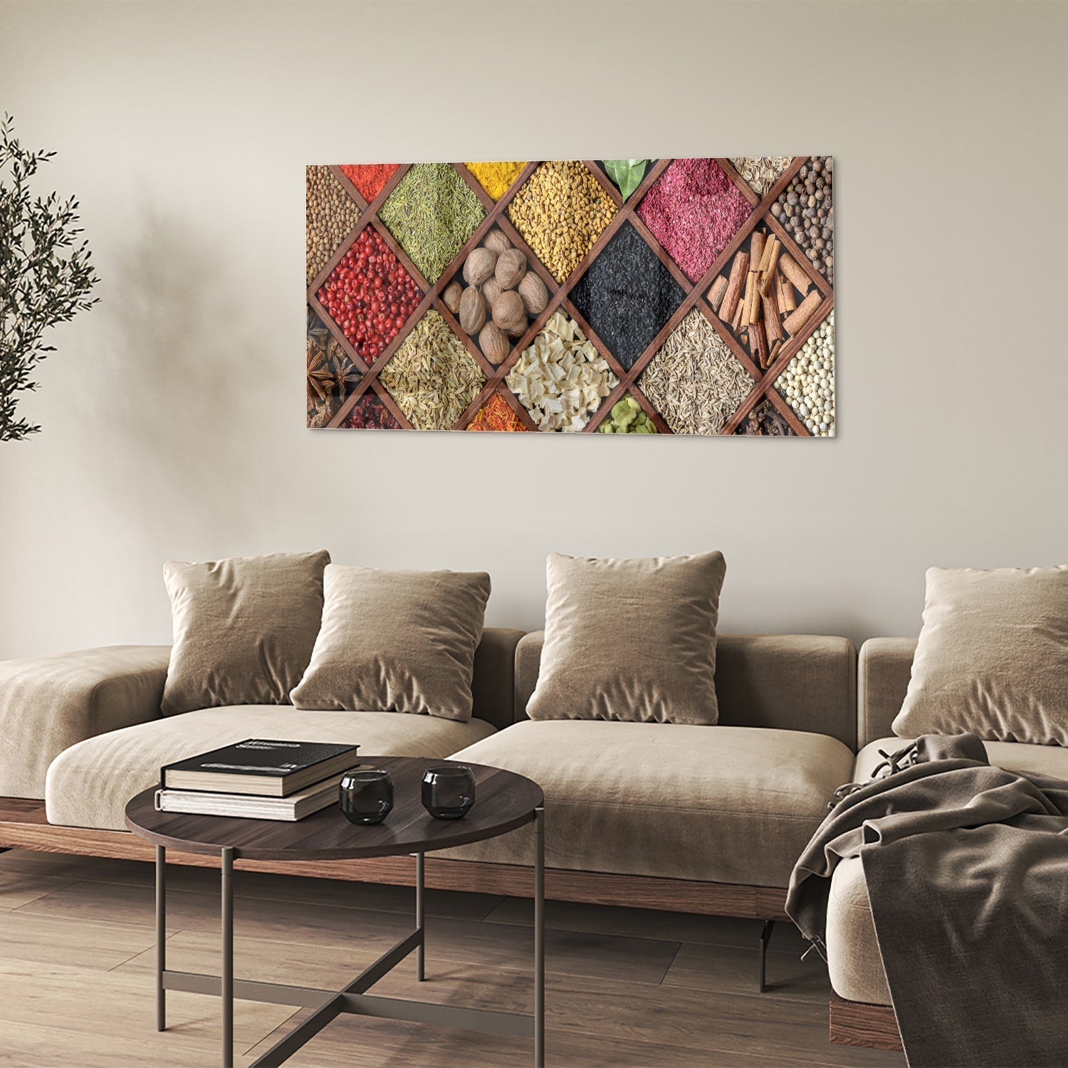 Farbenfrohes Glasbild mit Gewürzen – Glasbild aus Sicherheitsglas, Größe 90x60