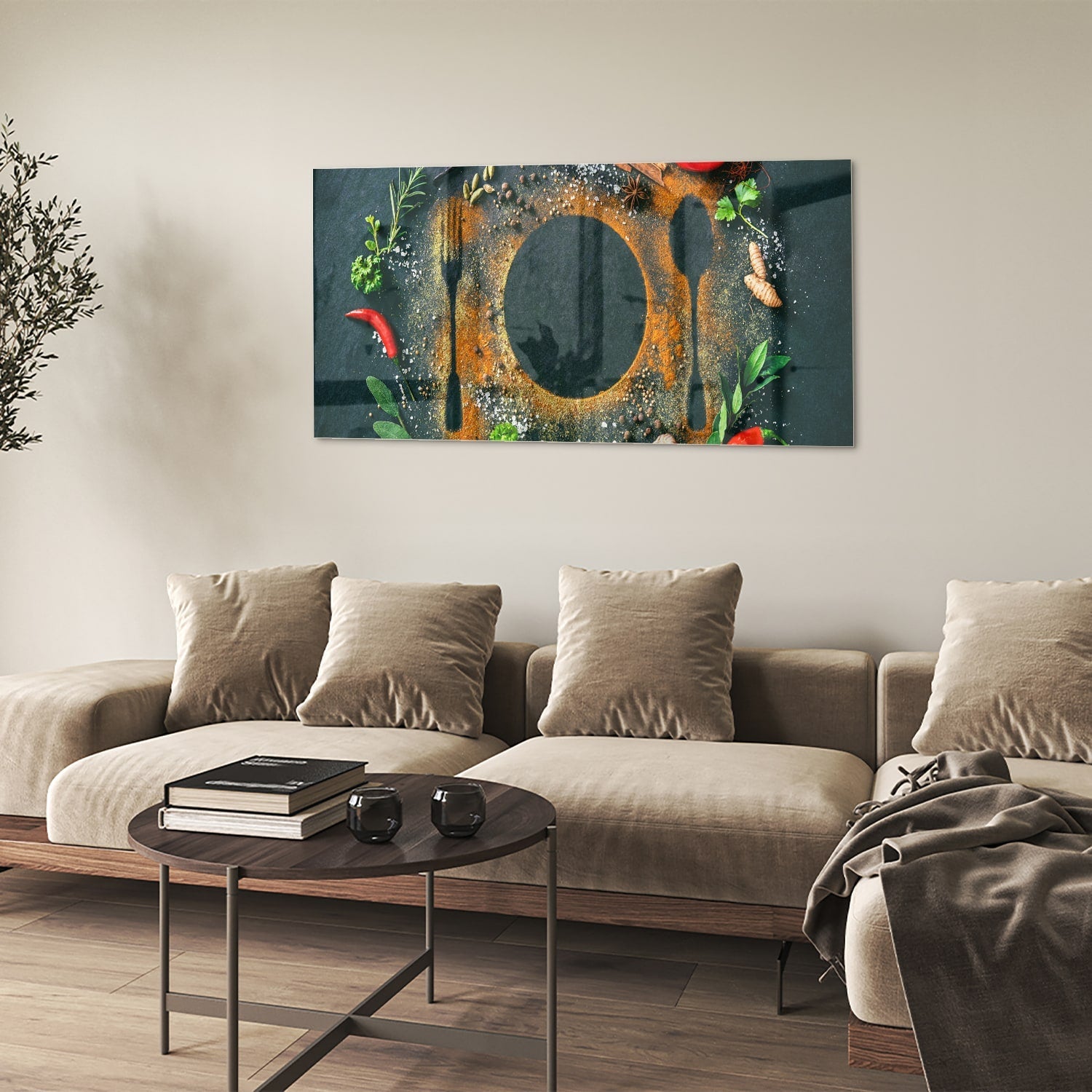 Glasbild mit kulinarischen Elementen – Glasbild aus Sicherheitsglas, Größe 90x60