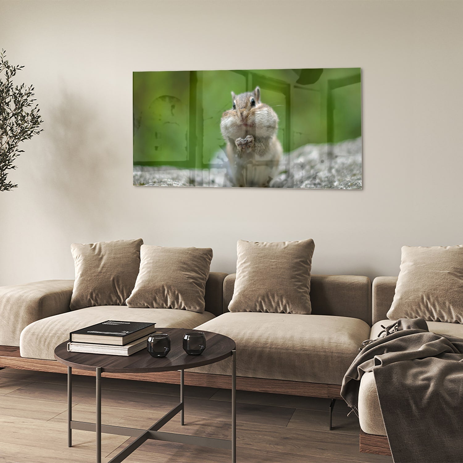 Niedliches Glasbild mit Eichhörnchen – Glasbild aus Sicherheitsglas, Größe 90x60