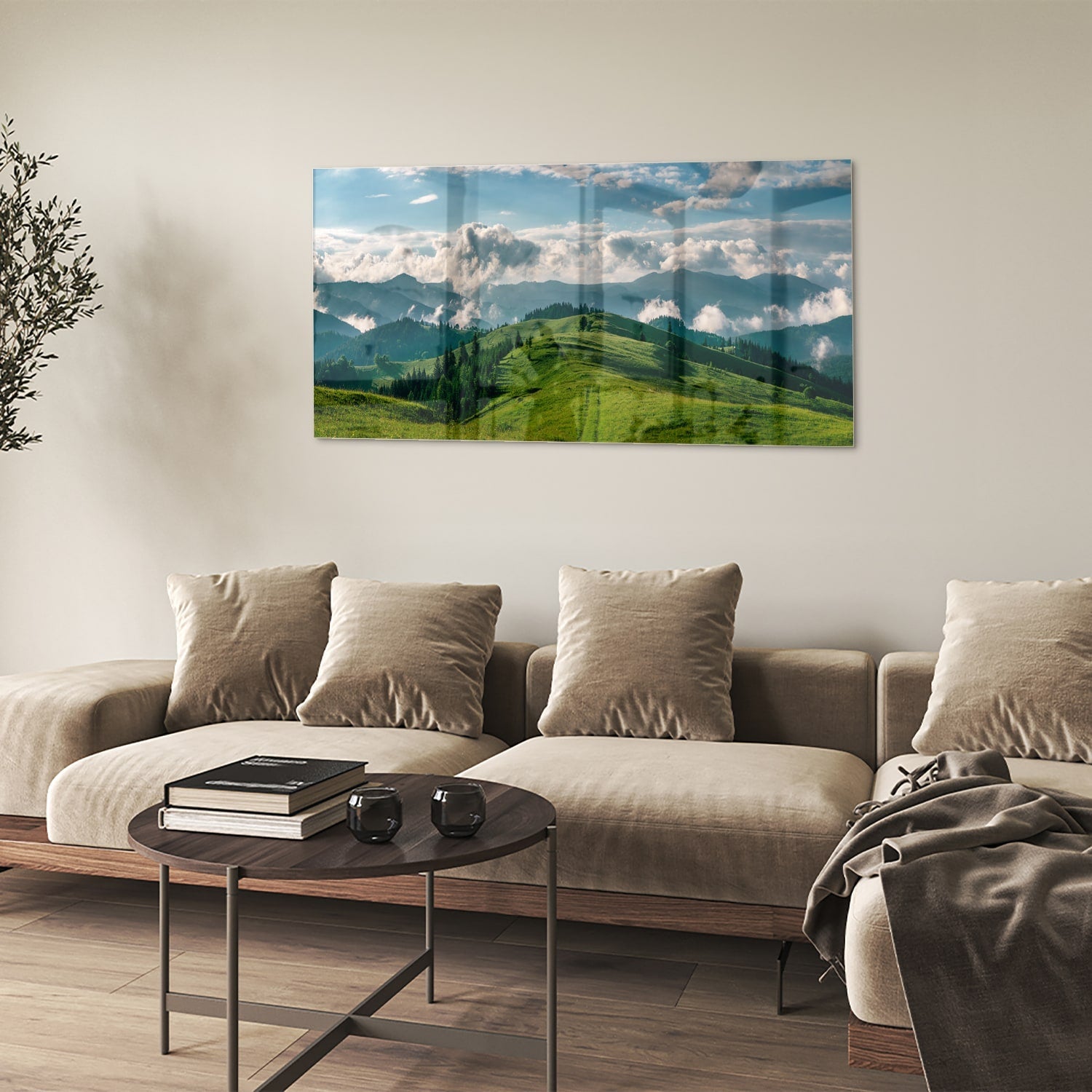 Glasbild mit atemberaubender Berglandschaft – Glasbild aus Sicherheitsglas, Größe 90x60