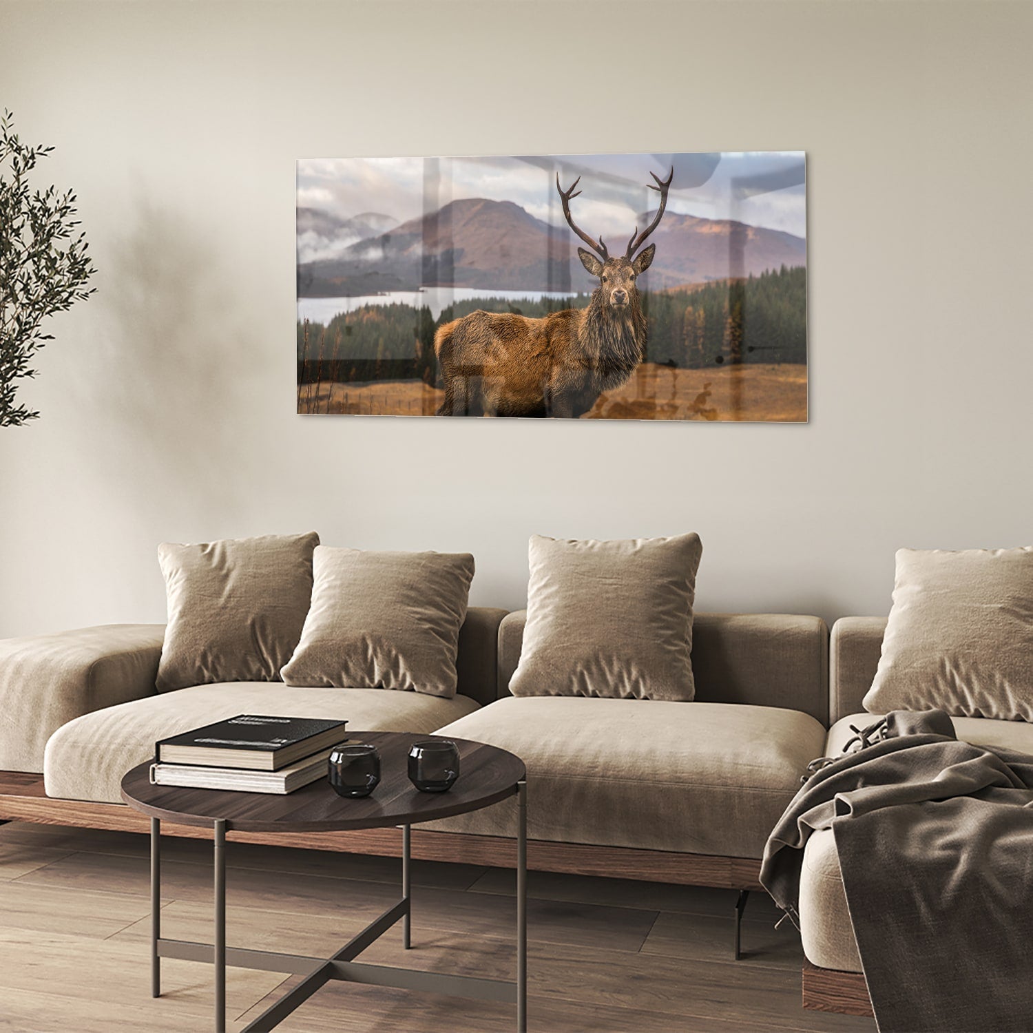 Glasbild mit majestätischem Hirsch – Glasbild aus Sicherheitsglas, Größe 90x60