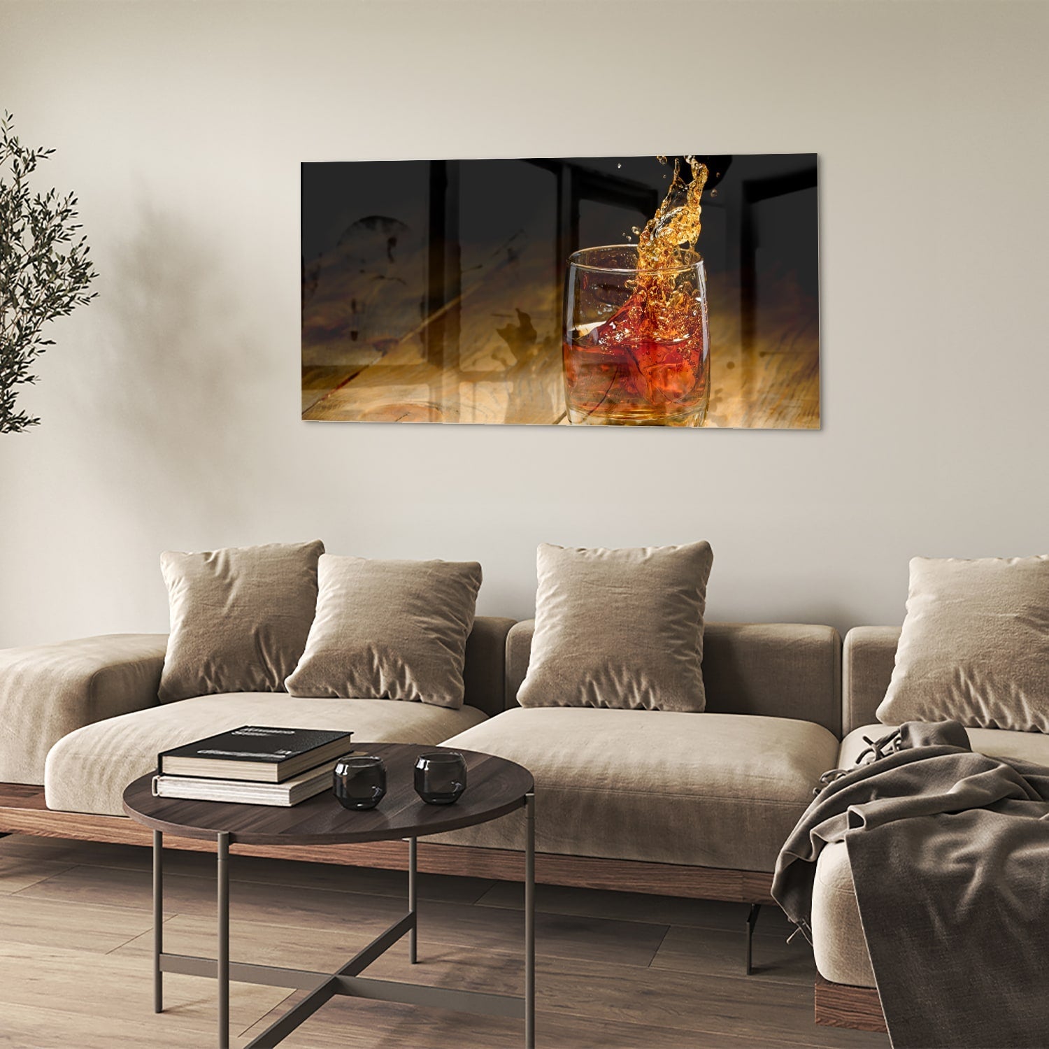 Glasbild mit spritzigem Getränk – Glasbild aus Sicherheitsglas, Größe 90x60