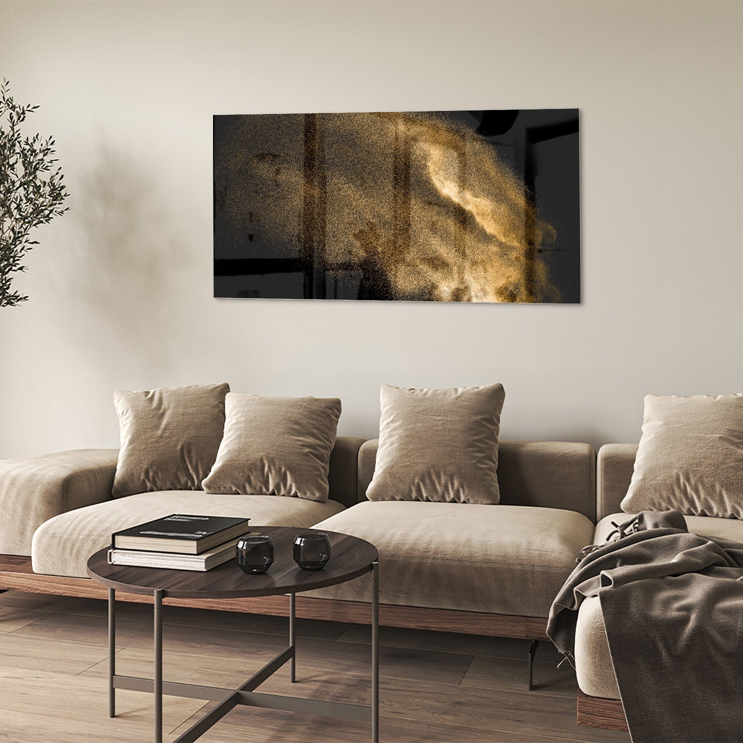 Glasbild – Goldene Hand auf schwarzem Hintergrund – Glasbild aus Sicherheitsglas, Größe 90x60