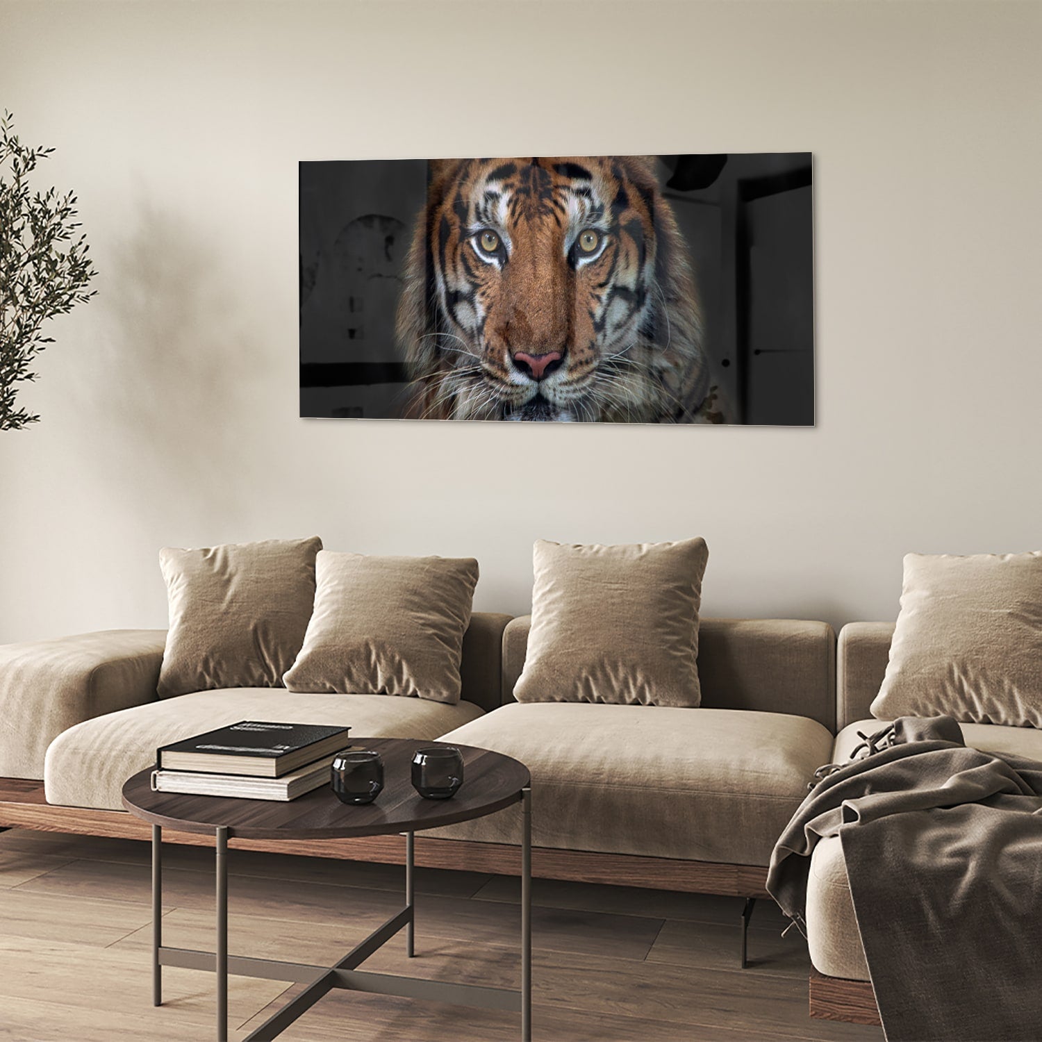 Kraftvoller Tiger – Glasbild für Ihr Interieur – Glasbild aus Sicherheitsglas, Größe 90x60