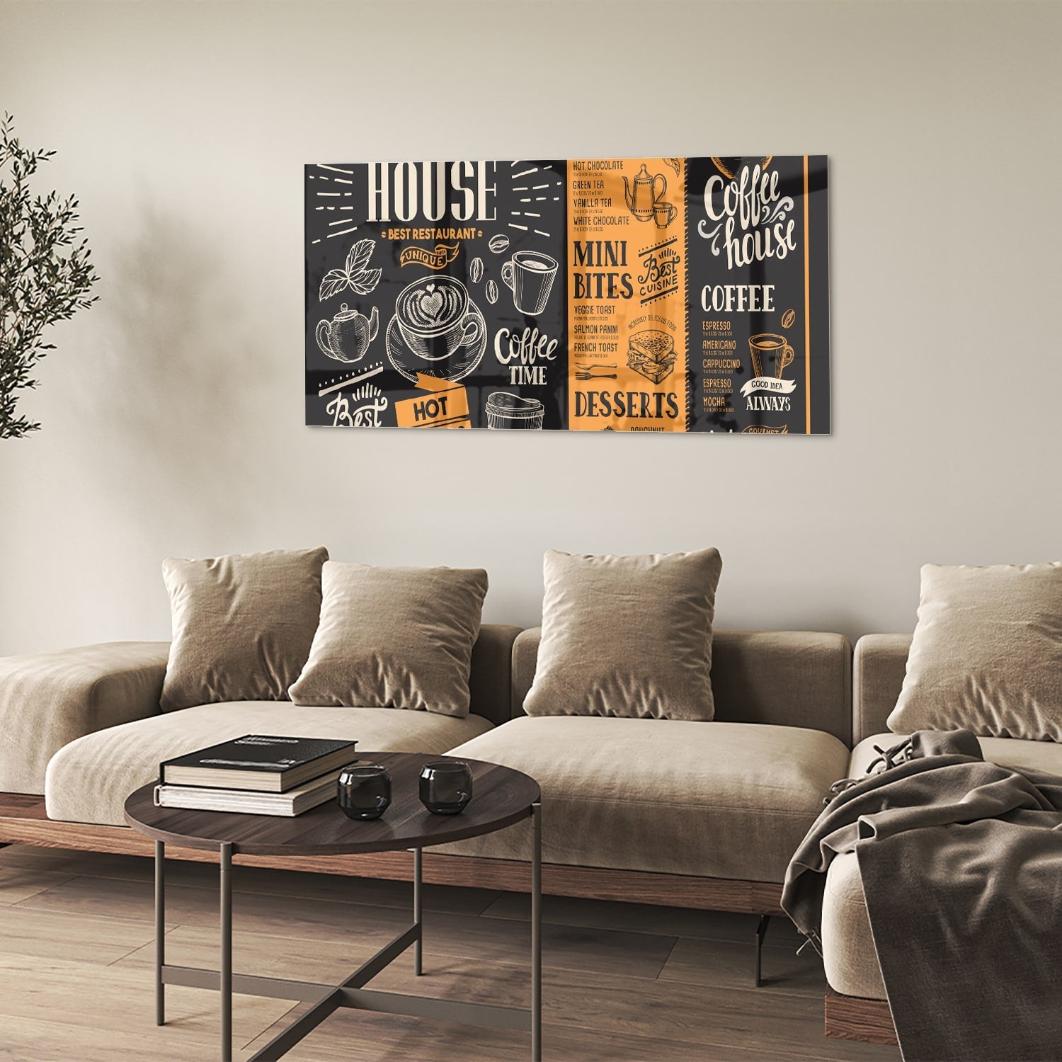 Glasbild – Vintage Coffee-House – Glasbild aus Sicherheitsglas, Größe 90x60