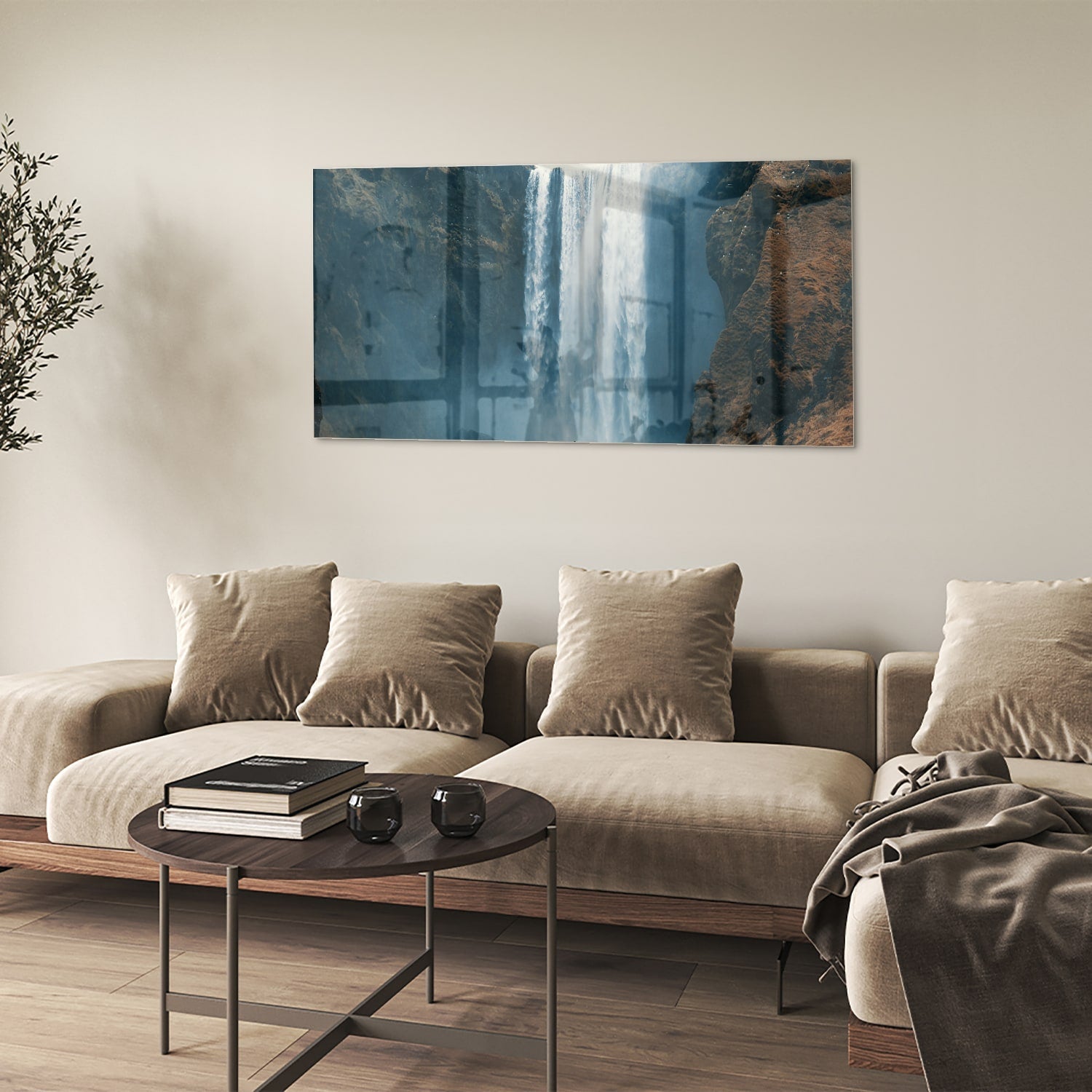 Atemberaubendes Glasbild mit Wasserfall – Glasbild aus Sicherheitsglas, Größe 90x60