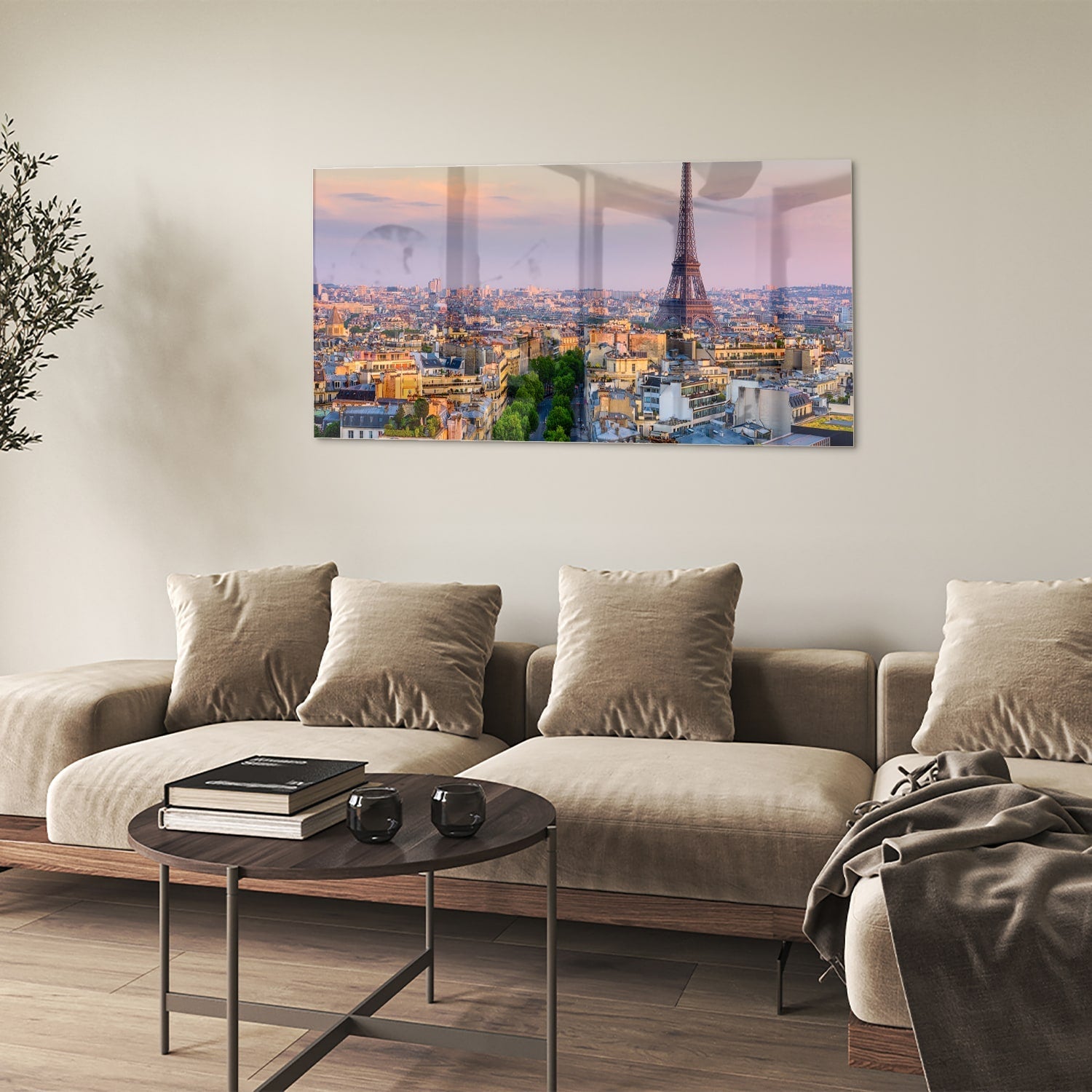 Glasbild mit dem Eiffelturm in Paris – Glasbild aus Sicherheitsglas, Größe 90x60