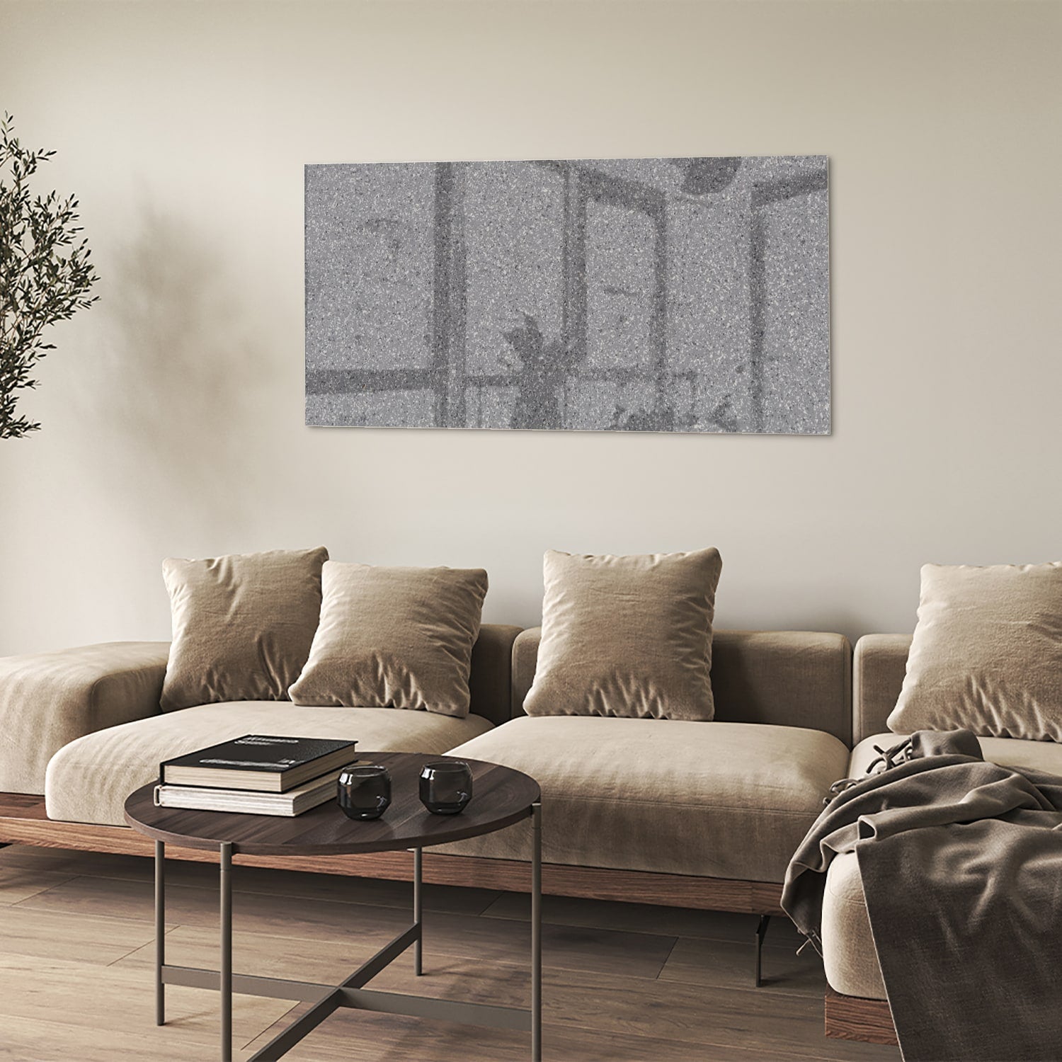 Glasbild mit abstrakten Grautönen – Glasbild aus Sicherheitsglas, Größe 90x60