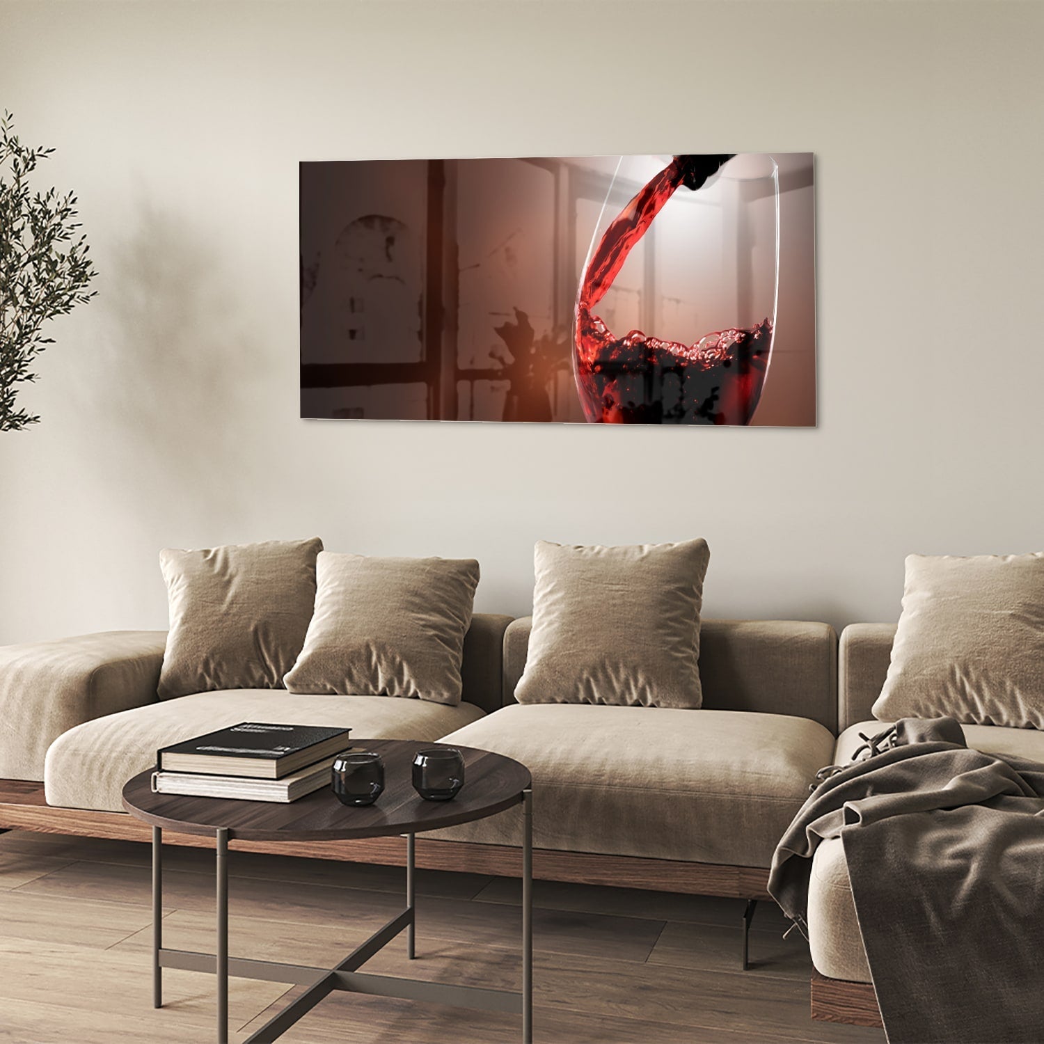 Glasbild Glas mit Rotwein in ein stijlvolle ruimte als moderne Glas-Wanddekoration aus 4 mm Sicherheitsglas