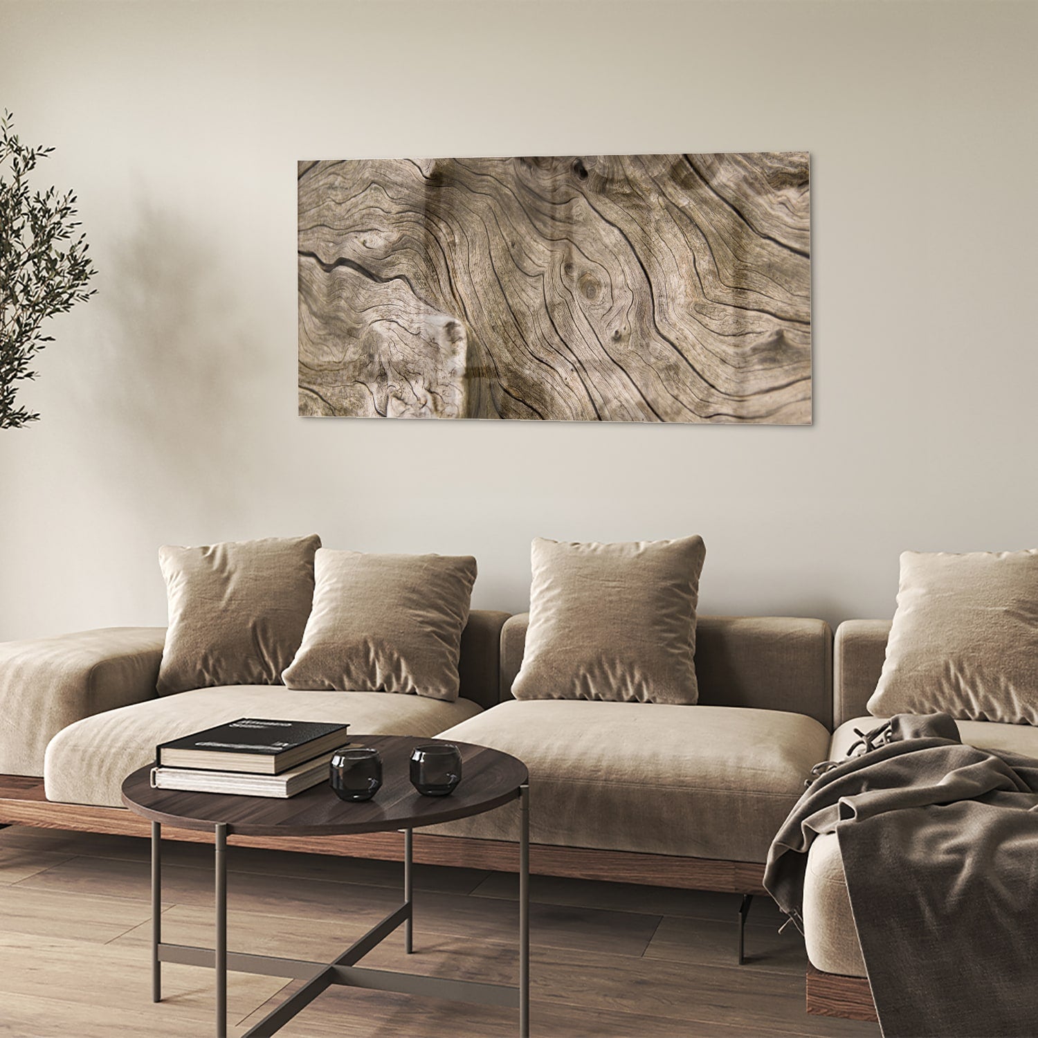 Glasbild mit Holzmaserung – Glasbild aus Sicherheitsglas, Größe 90x60