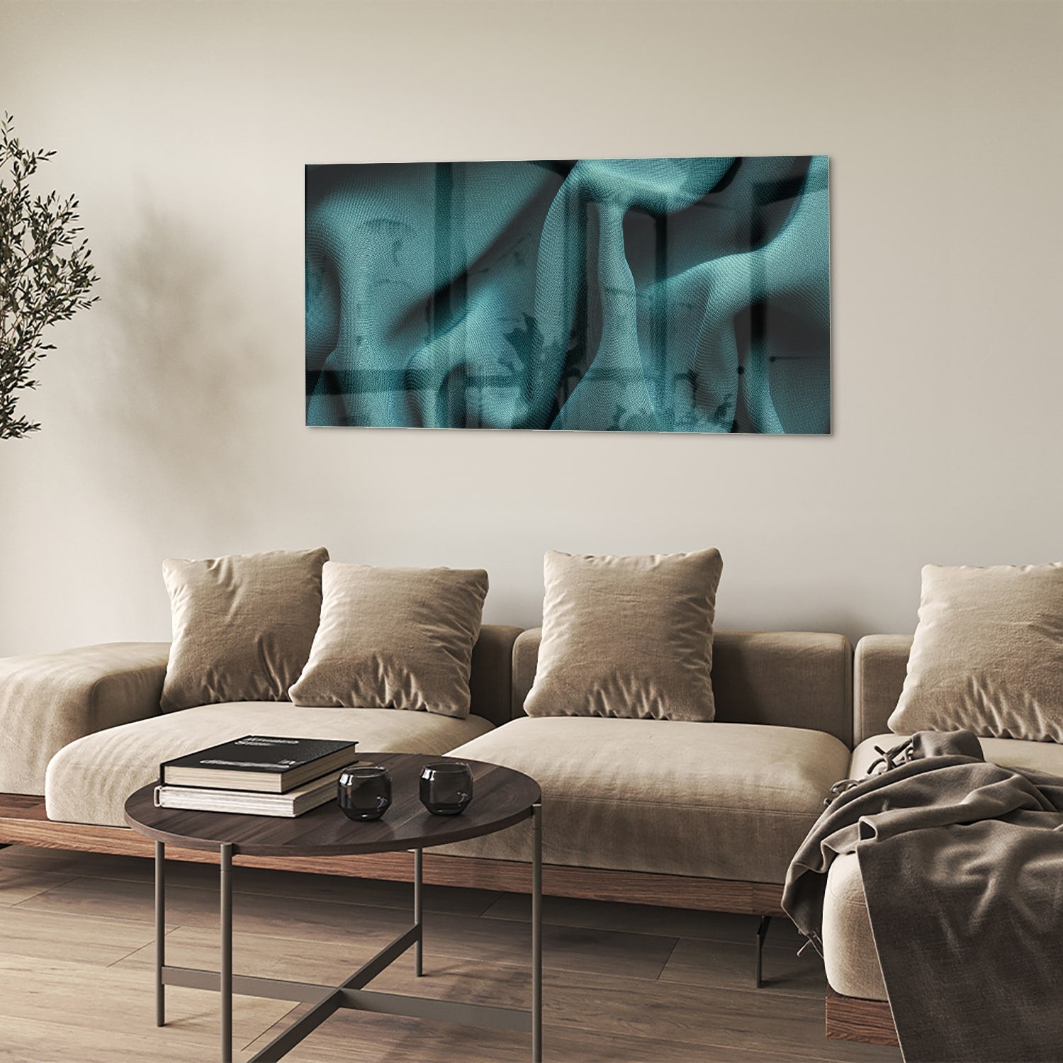 Elegantes Glasbild mit blau-grünem Design – Glasbild aus Sicherheitsglas, Größe 90x60