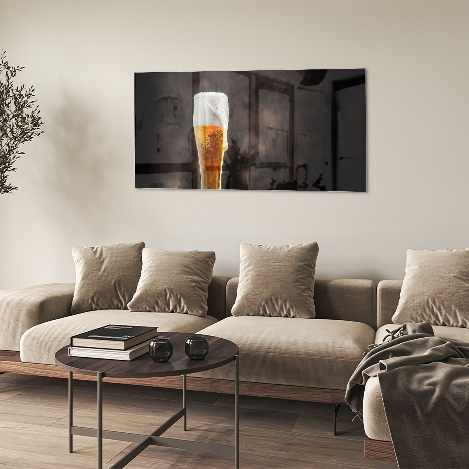 Stilvolles Glasbild mit einem Bier – Glasbild aus Sicherheitsglas, Größe 90x60