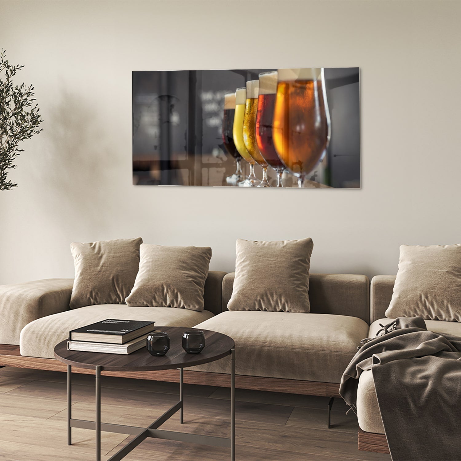 Glasbild mit verschiedenen Bieren – Glasbild aus Sicherheitsglas, Größe 90x60