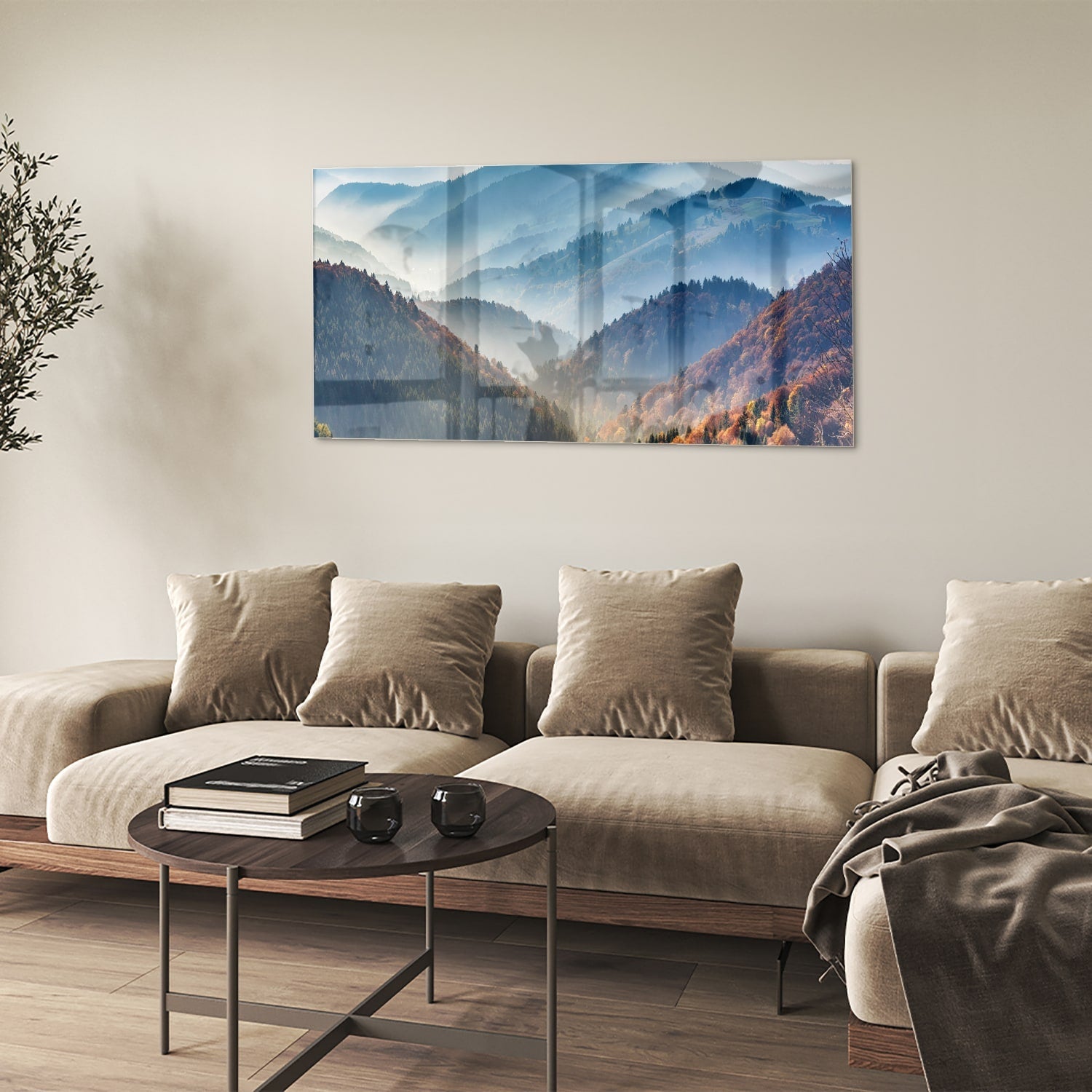 Atemberaubendes Glasbild mit Berglandschaft für Zuhause – Glasbild aus Sicherheitsglas, Größe 90x60