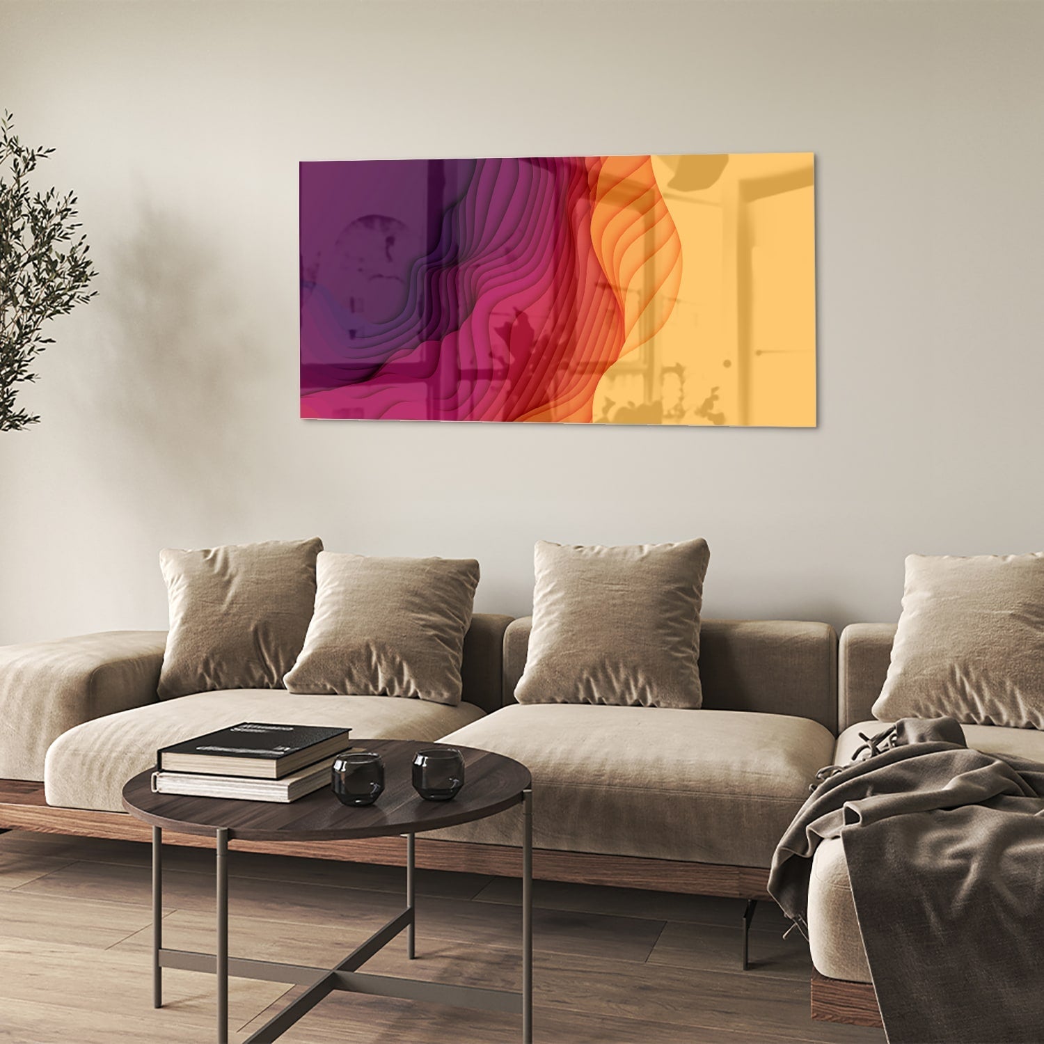 Abstraktes Glasbild mit leuchtenden Farben – Glasbild aus Sicherheitsglas, Größe 90x60
