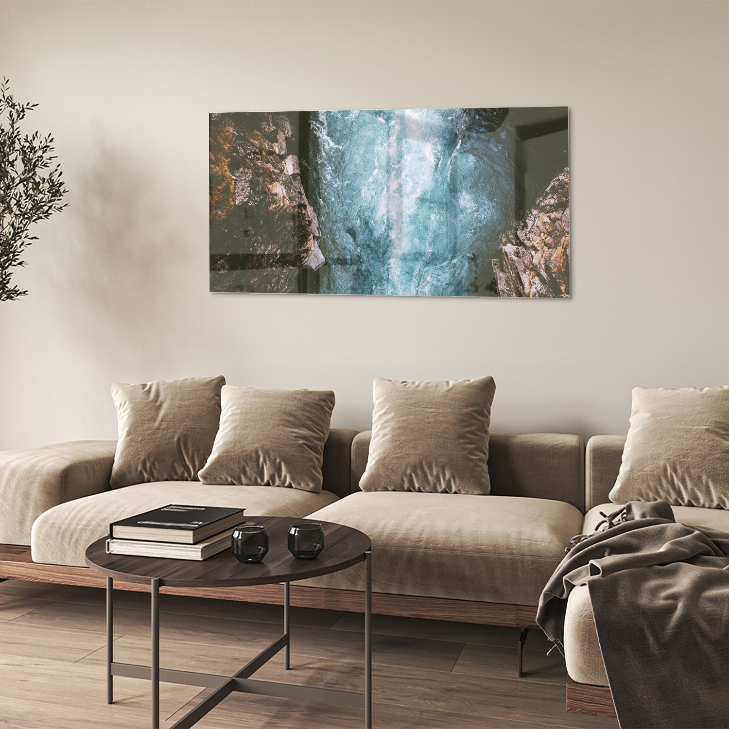 Glasbild mit klarem Bergwasser – Glasbild aus Sicherheitsglas, Größe 90x60