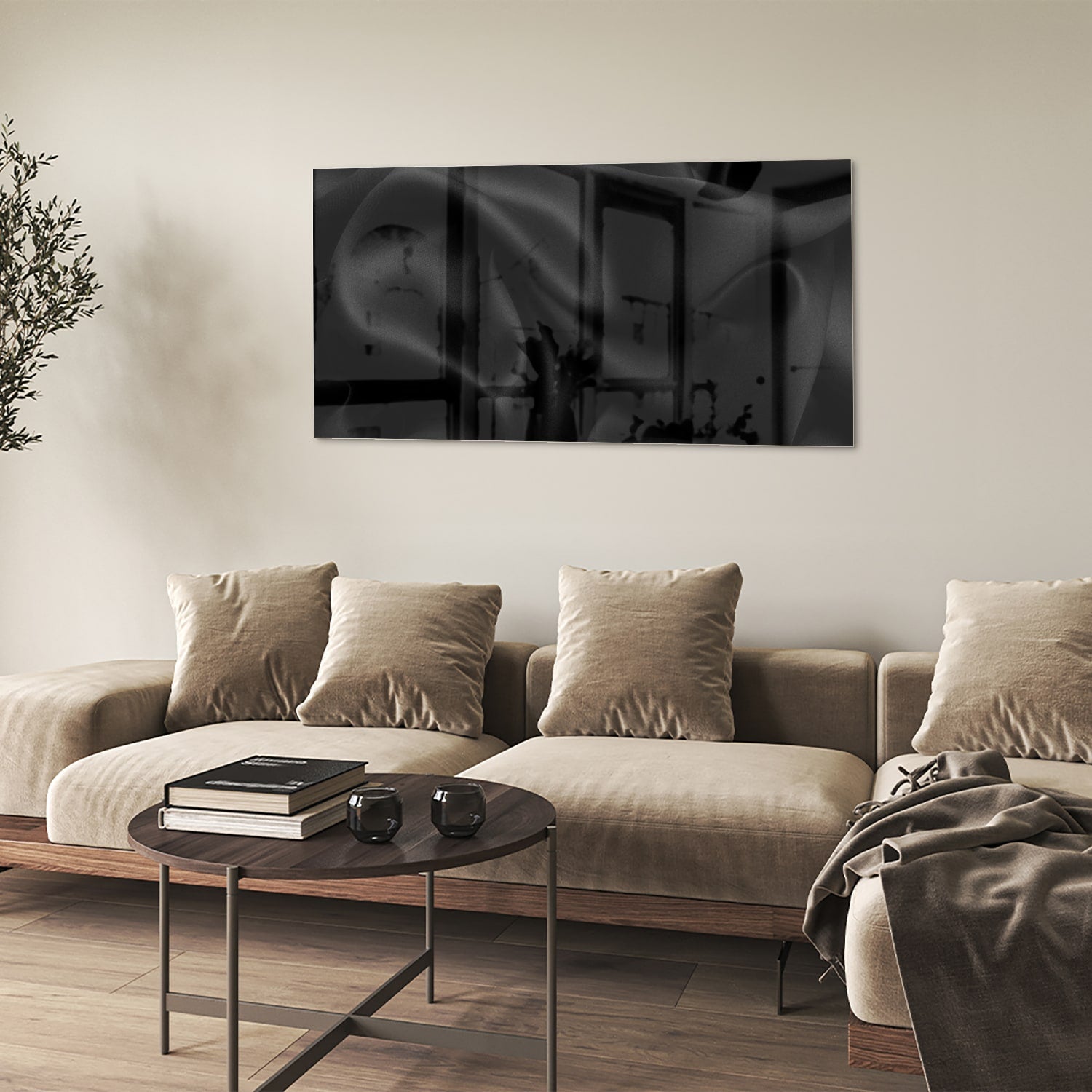 Elegantes schwarzes Glasbild für moderne Innenräume – Glasbild aus Sicherheitsglas, Größe 90x60